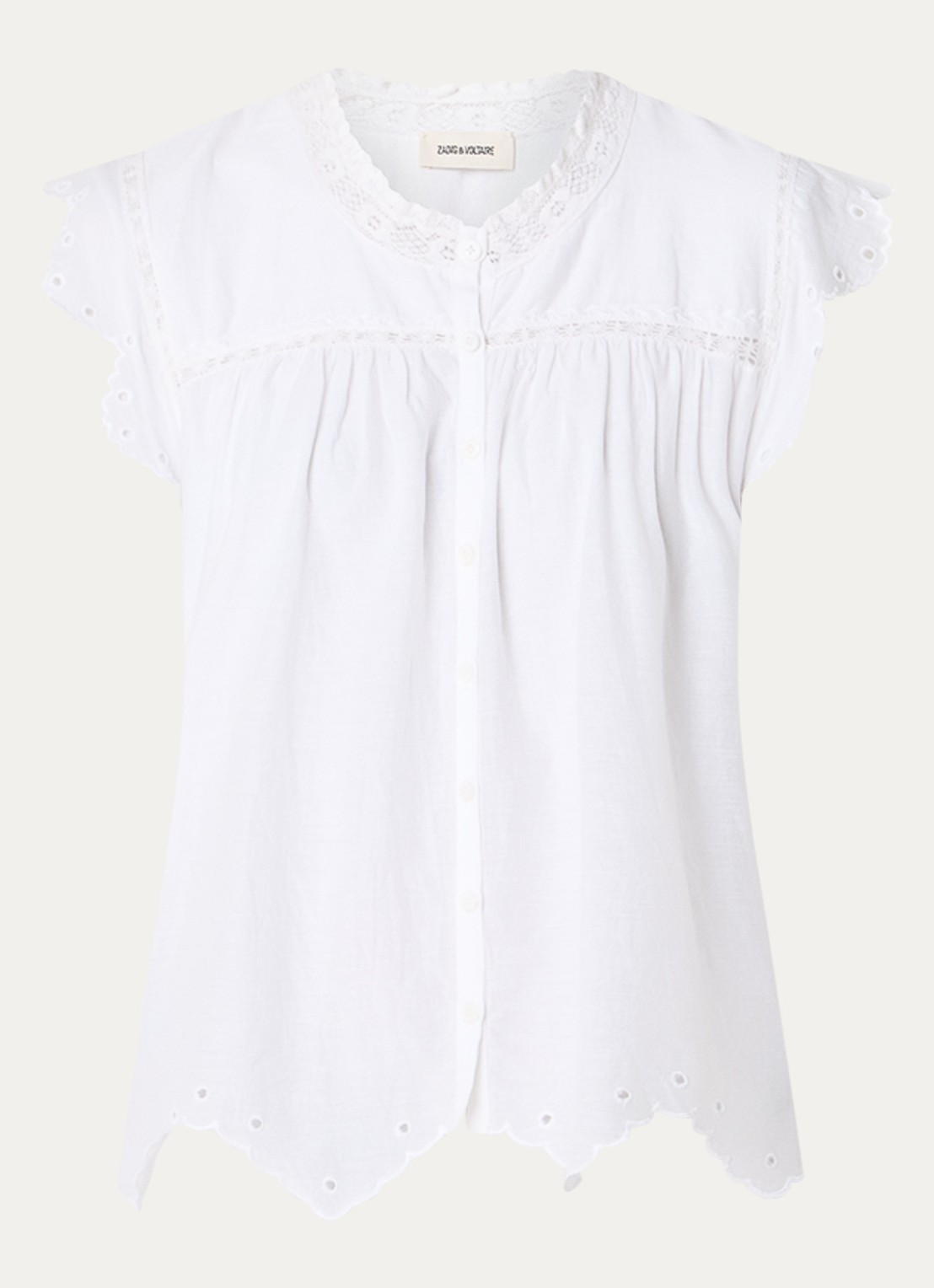 Zadig&Voltaire Tika Tomboy semi-transparante blouse met broderie - voorkant 3 wit
