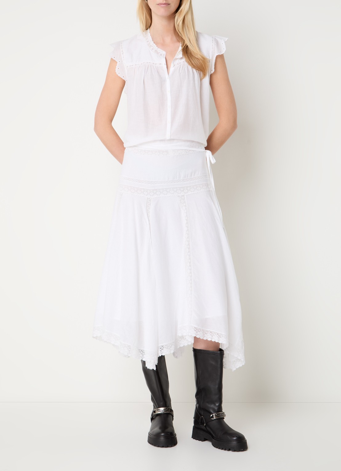 Zadig&Voltaire Tika Tomboy semi-transparante blouse met broderie - voorkant 4 wit