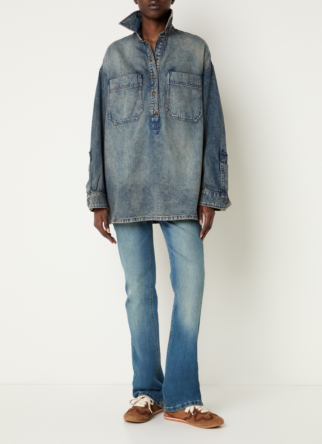 Zadig&Voltaire Timona tuniek van denim met borstzakken - voorkant 4 indigo