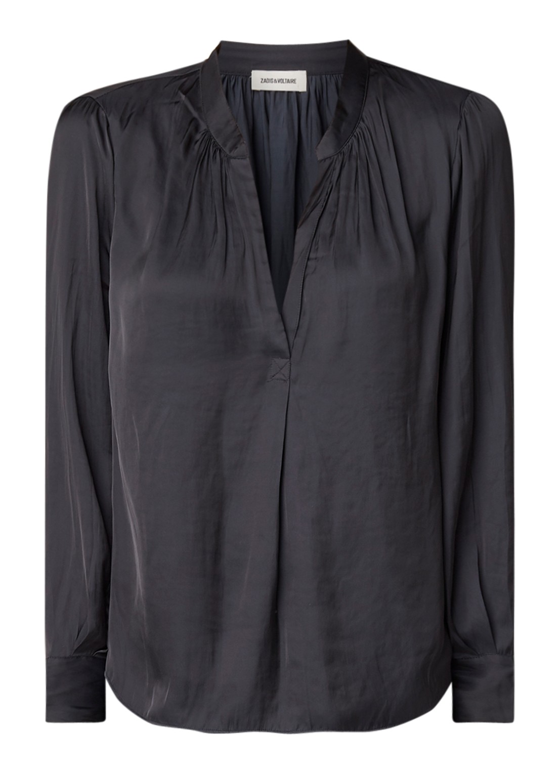 Zadig&Voltaire Tink blouse van satijn met V-hals - voorkant 3 zwart