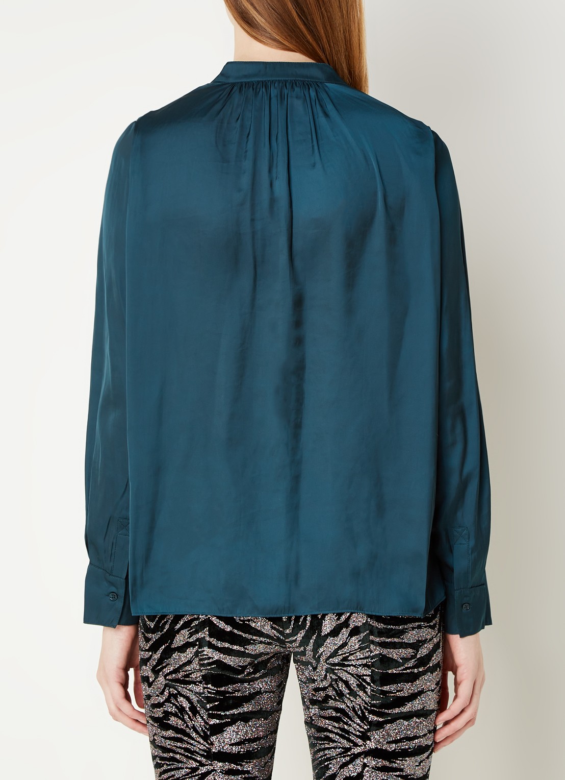 Zadig&Voltaire Tink tuniek van satijn met plooidetail - achterkant petrol