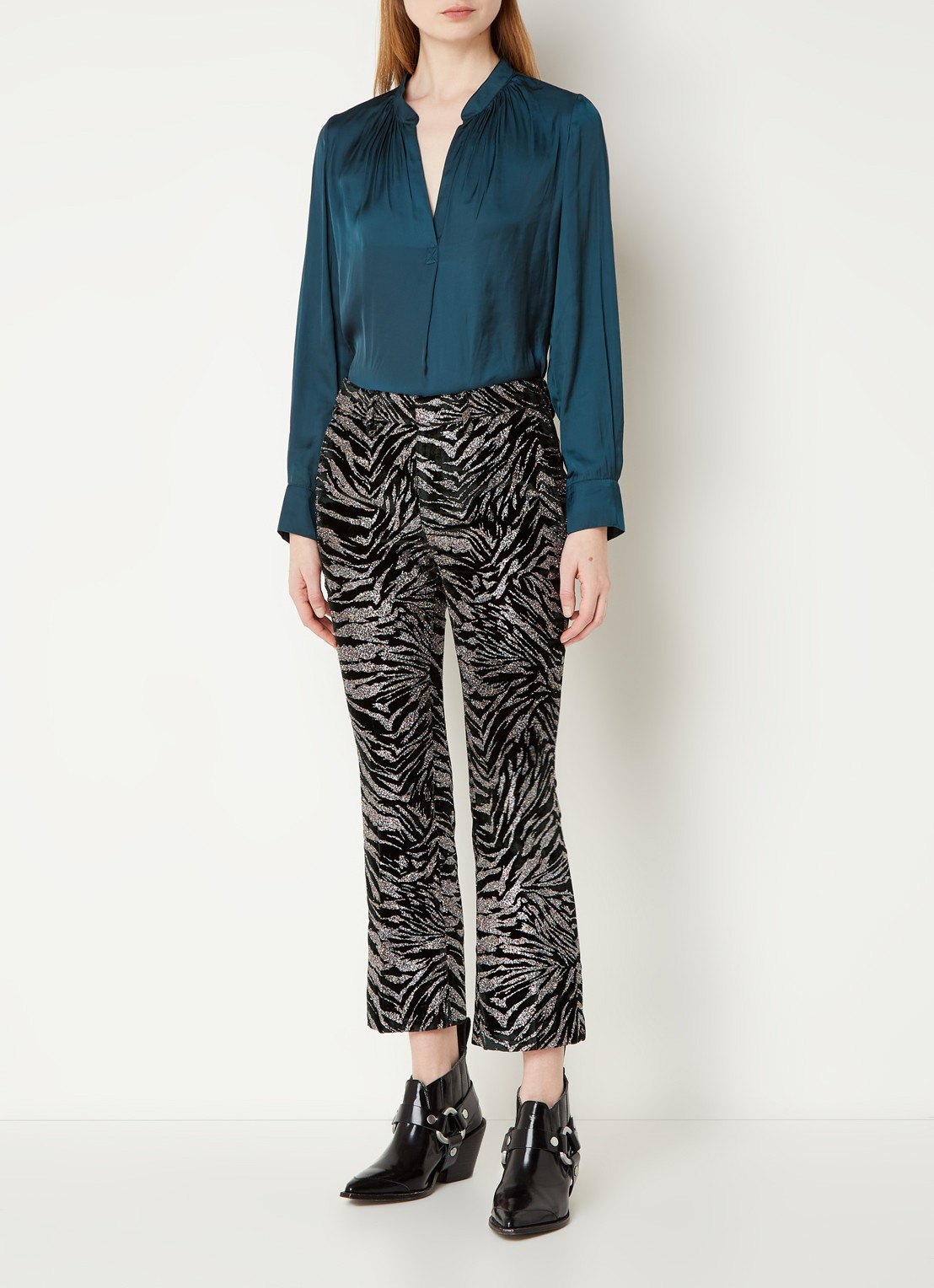 Zadig&Voltaire Tink tuniek van satijn met plooidetail - voorkant 3 petrol