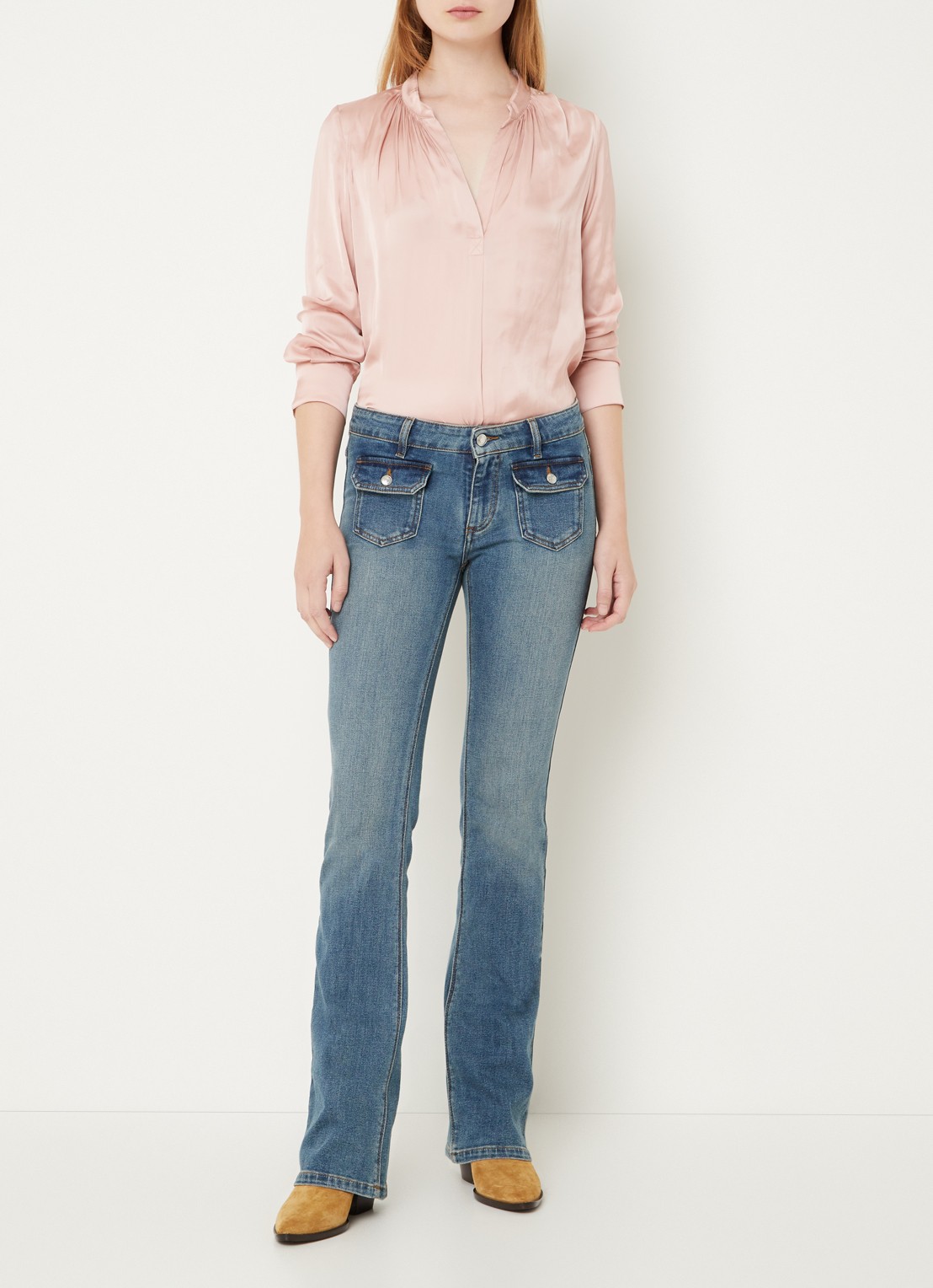 Zadig&Voltaire Tink tuniek van satijn met plooidetail - voorkant 3 zalmroze