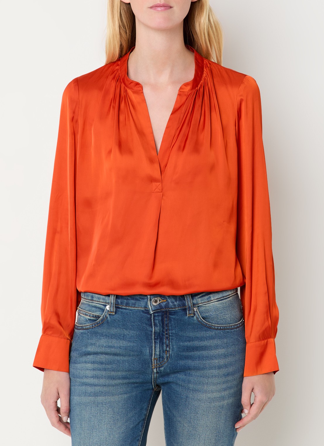 Zadig&Voltaire Tink tuniek van satijn met plooidetail - detail oranjerood