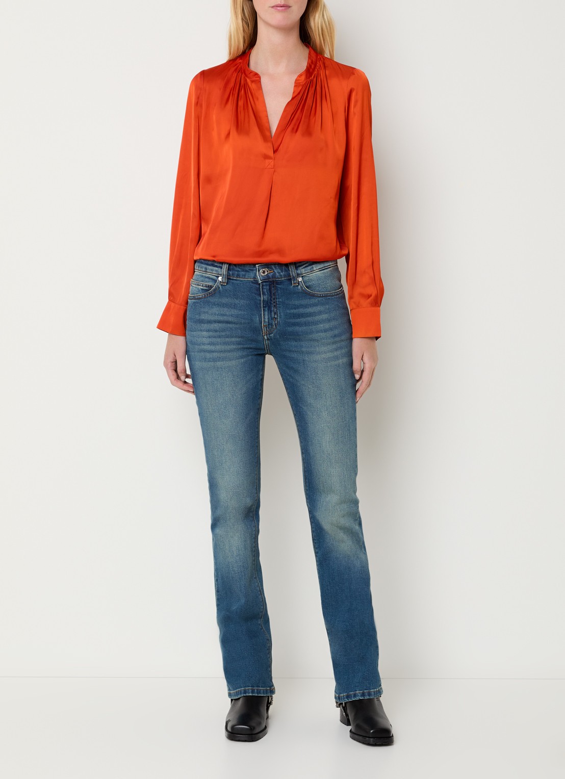 Zadig&Voltaire Tink tuniek van satijn met plooidetail - voorkant 3 oranjerood