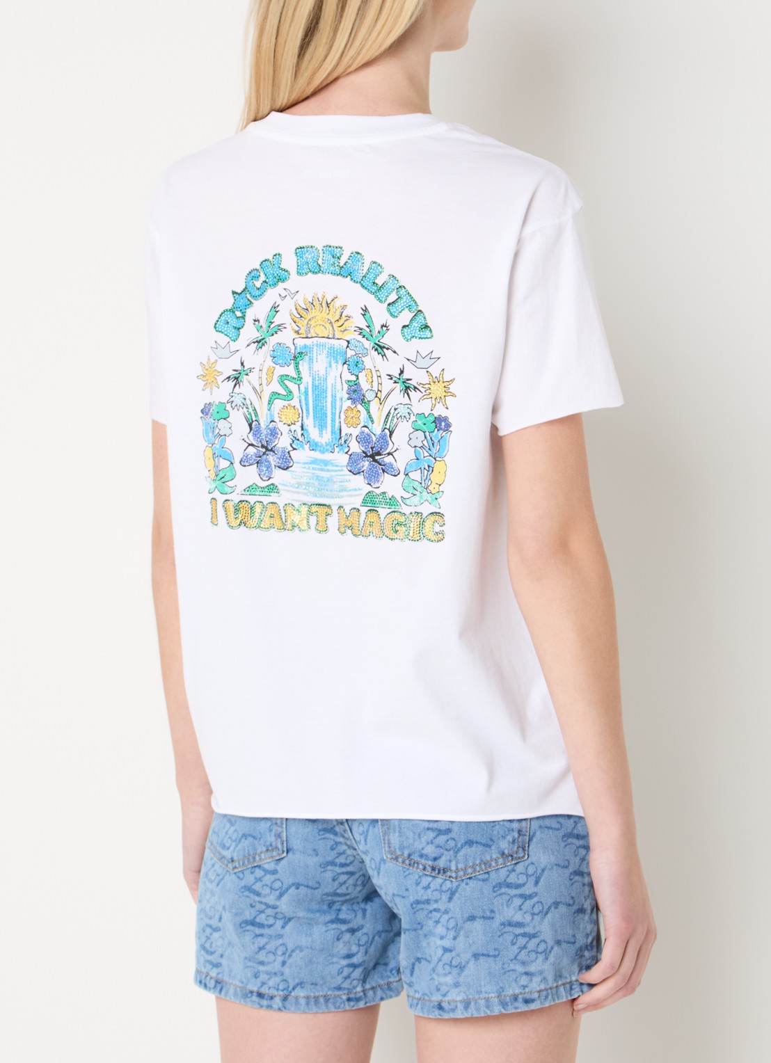 Zadig&Voltaire Tommer Once T-shirt met front- en backprint van strass - detail 3 wit