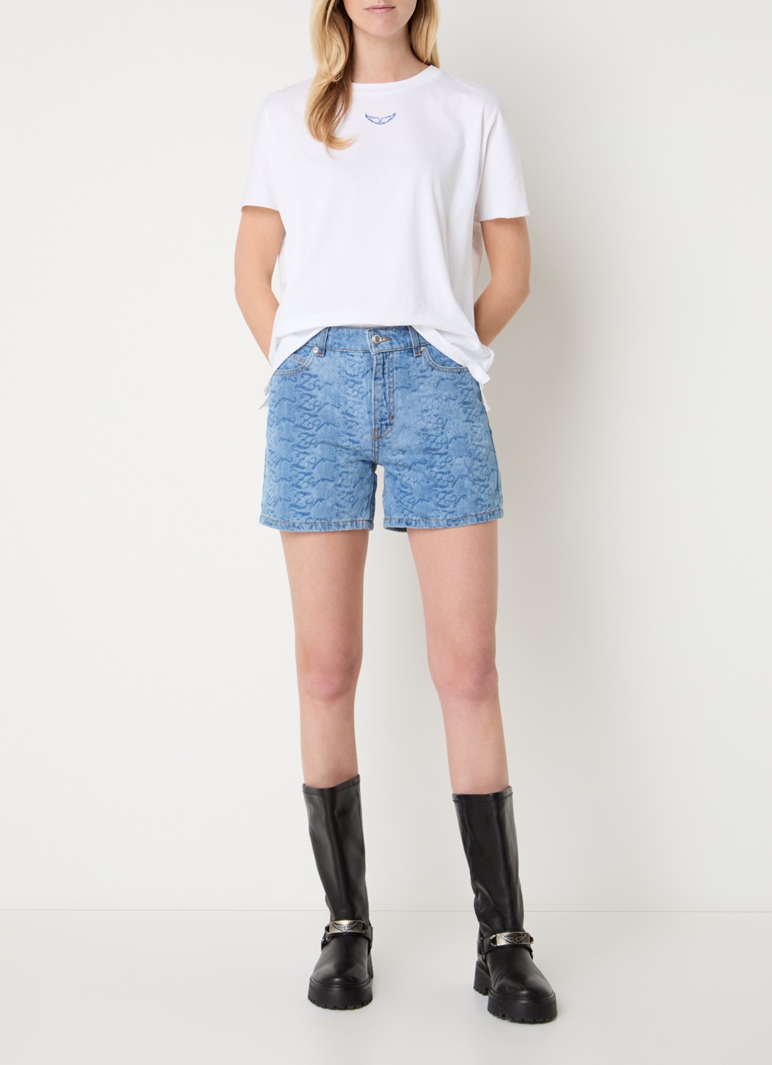 Zadig&Voltaire Tommer Once T-shirt met front- en backprint van strass - voorkant 2 wit