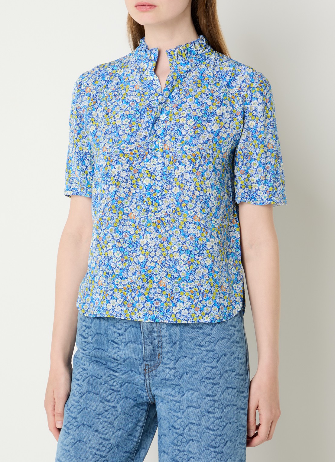 Zadig&Voltaire Topher tuniek met bloemenprint - detail 3 blauw