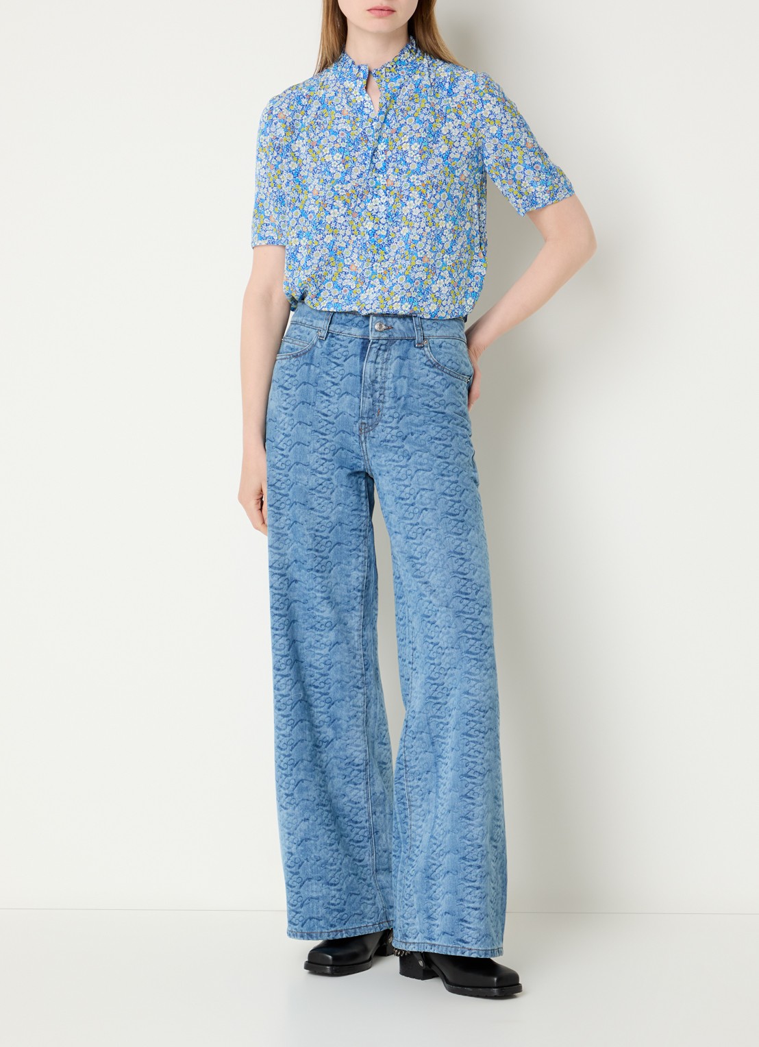 Zadig&Voltaire Topher tuniek met bloemenprint - voorkant 2 blauw