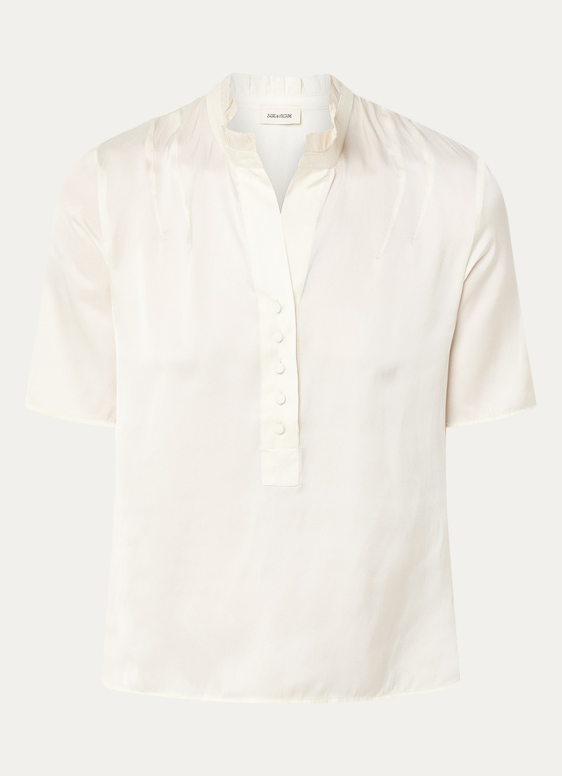 Zadig&Voltaire Topher tuniek van satijn met ruches - voorkant creme