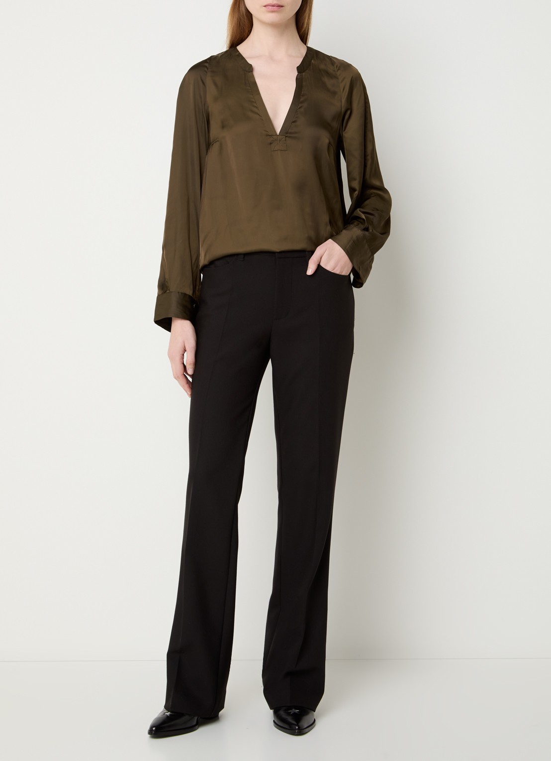 Zadig&Voltaire Torny tuniek van satijn - voorkant 2 bronsgroen