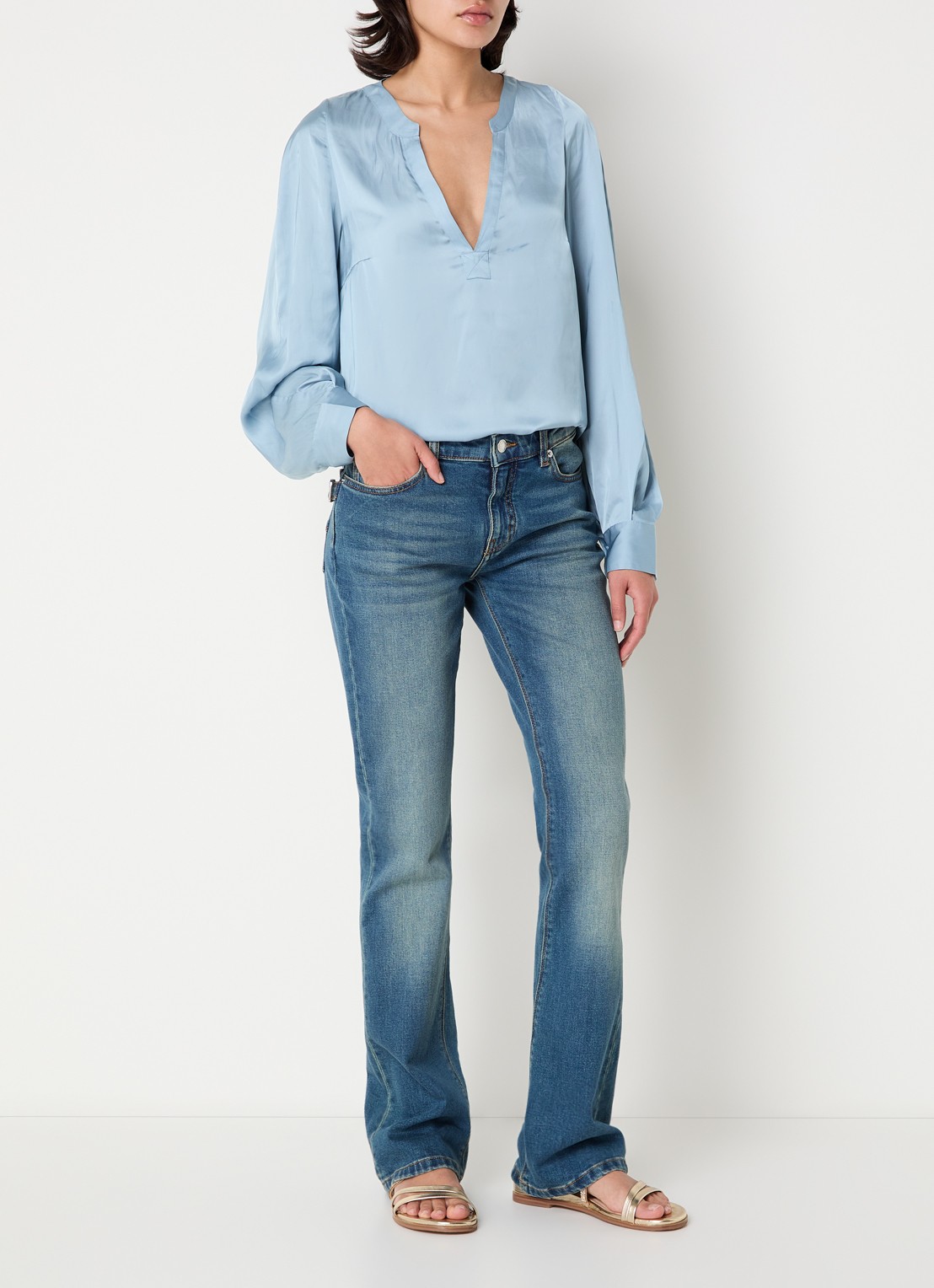 Zadig&Voltaire Torny tuniek van satijn - voorkant 2 staalblauw