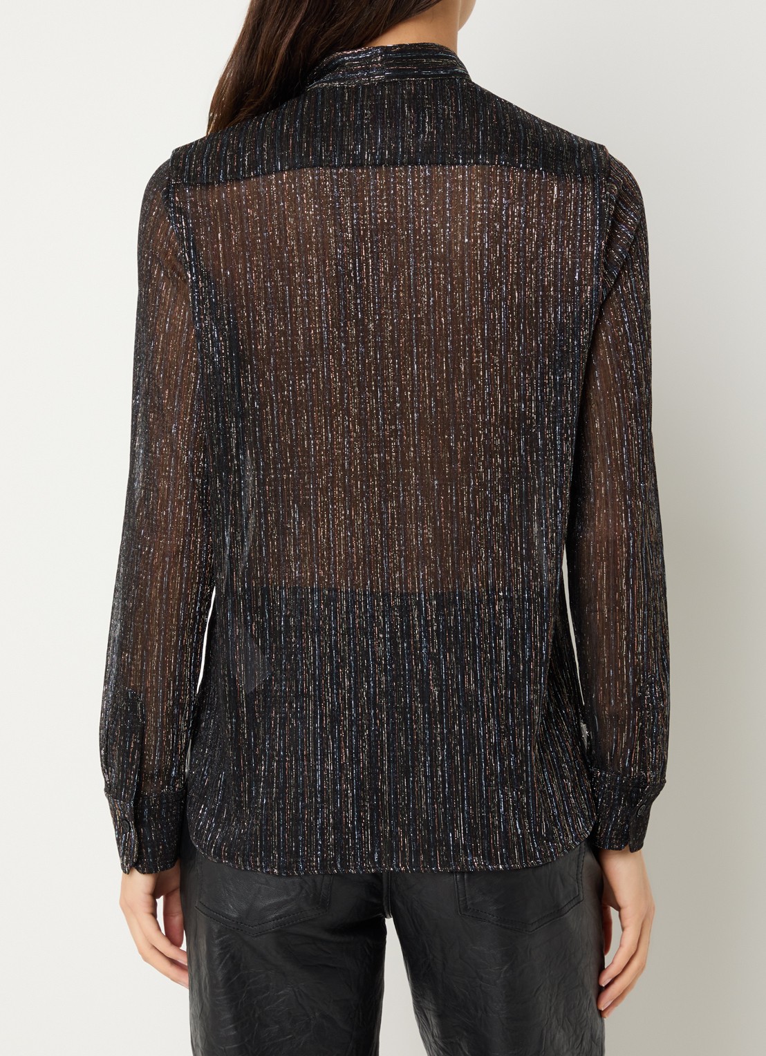 Zadig&Voltaire Tulba semi-transparante blouse met sjaalkraag en lurex - achterkant zwart