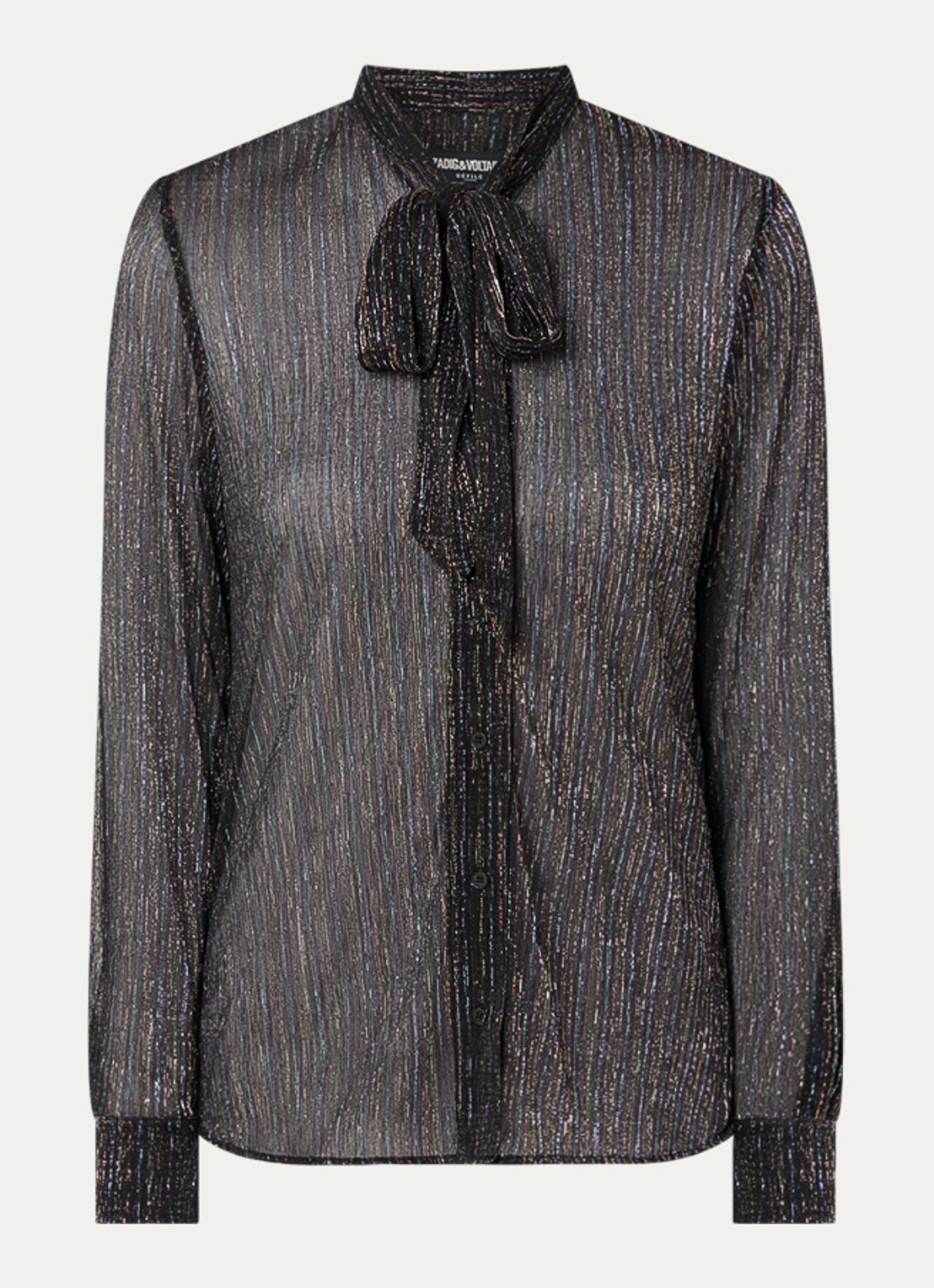 Zadig&Voltaire Tulba semi-transparante blouse met sjaalkraag en lurex - voorkant 3 zwart