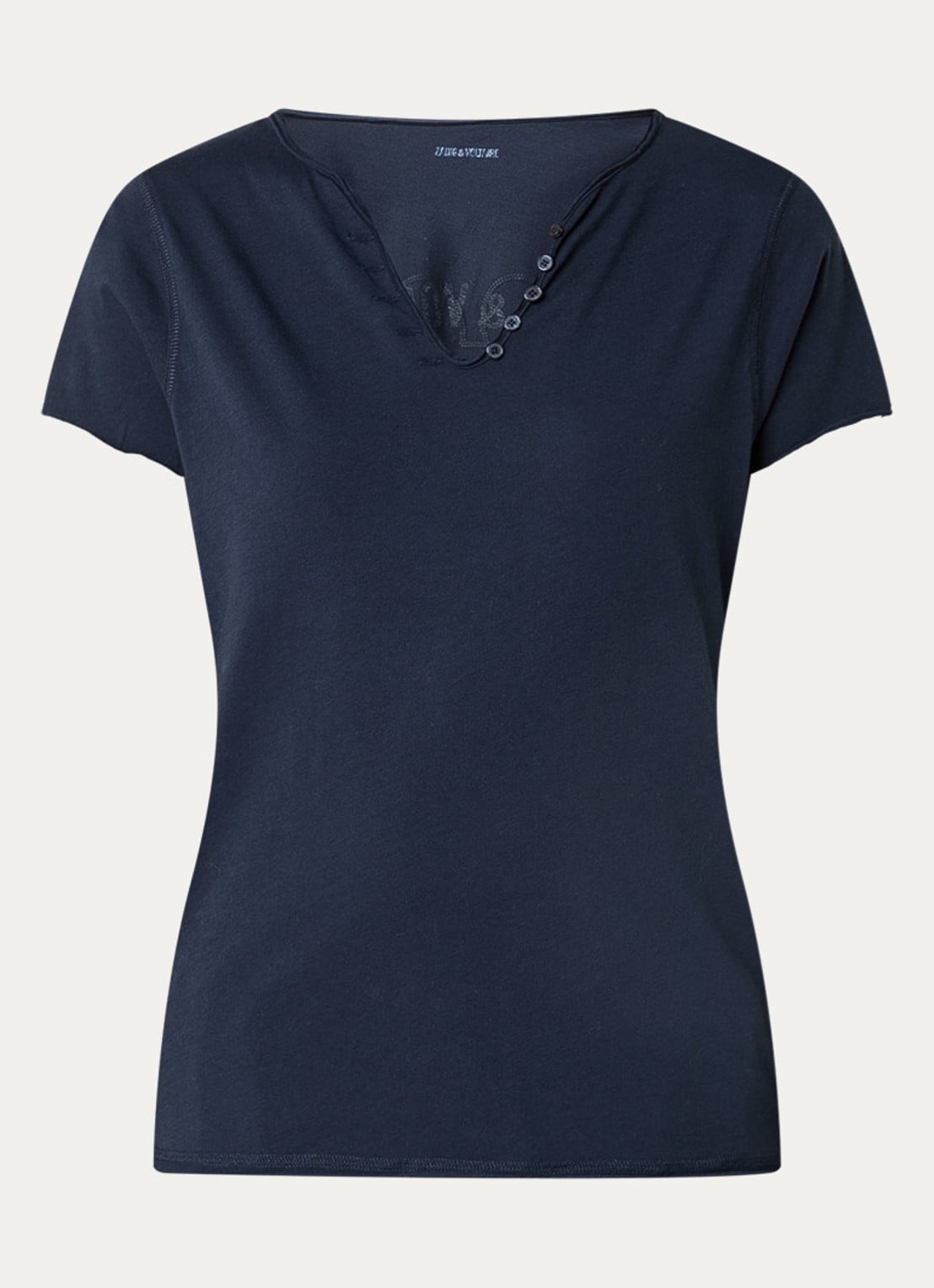 Zadig&Voltaire Tunesien T-shirt met V-hals - voorkant 2 donkerblauw