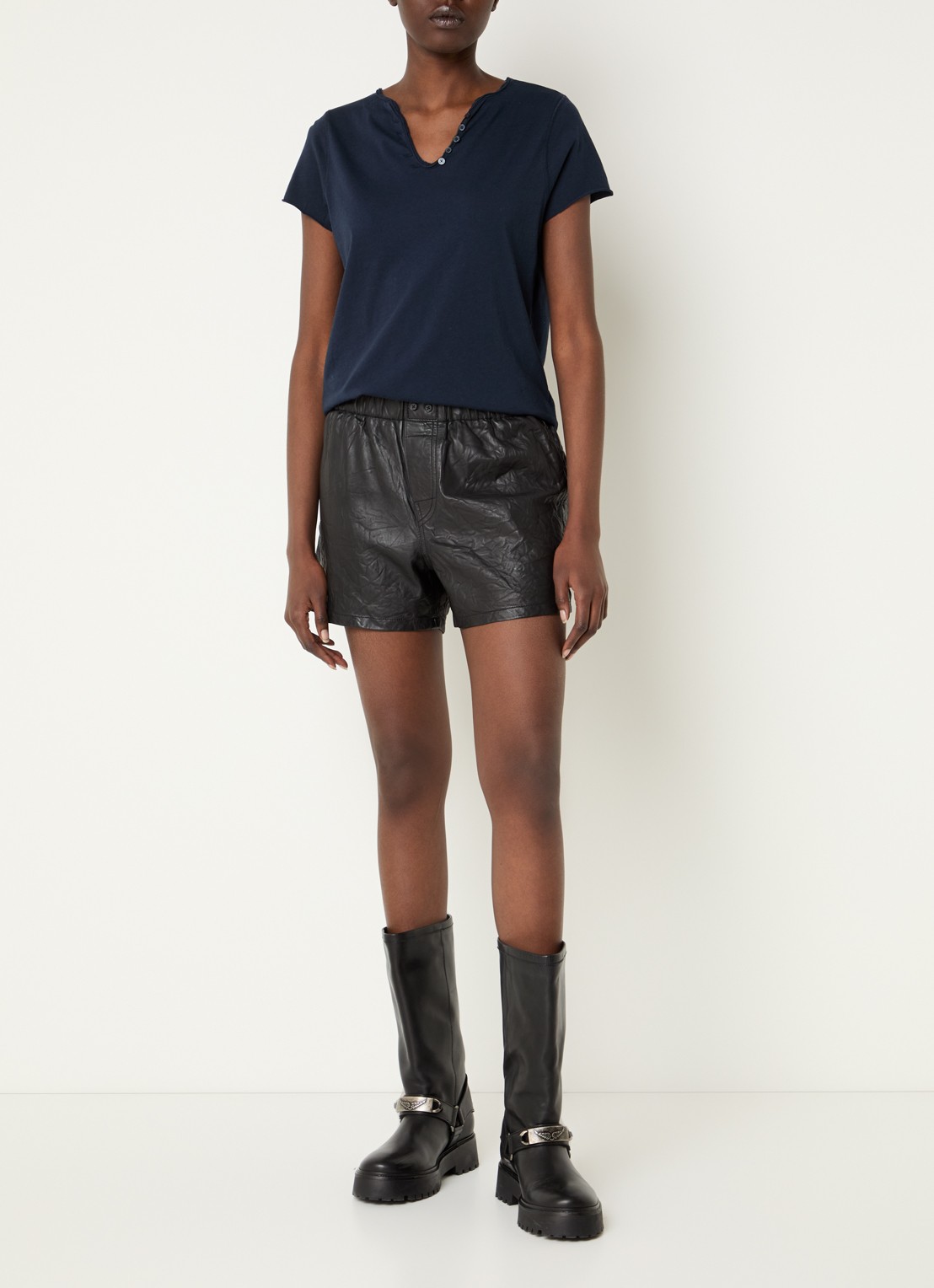 Zadig&Voltaire Tunesien T-shirt met V-hals - voorkant 3 donkerblauw