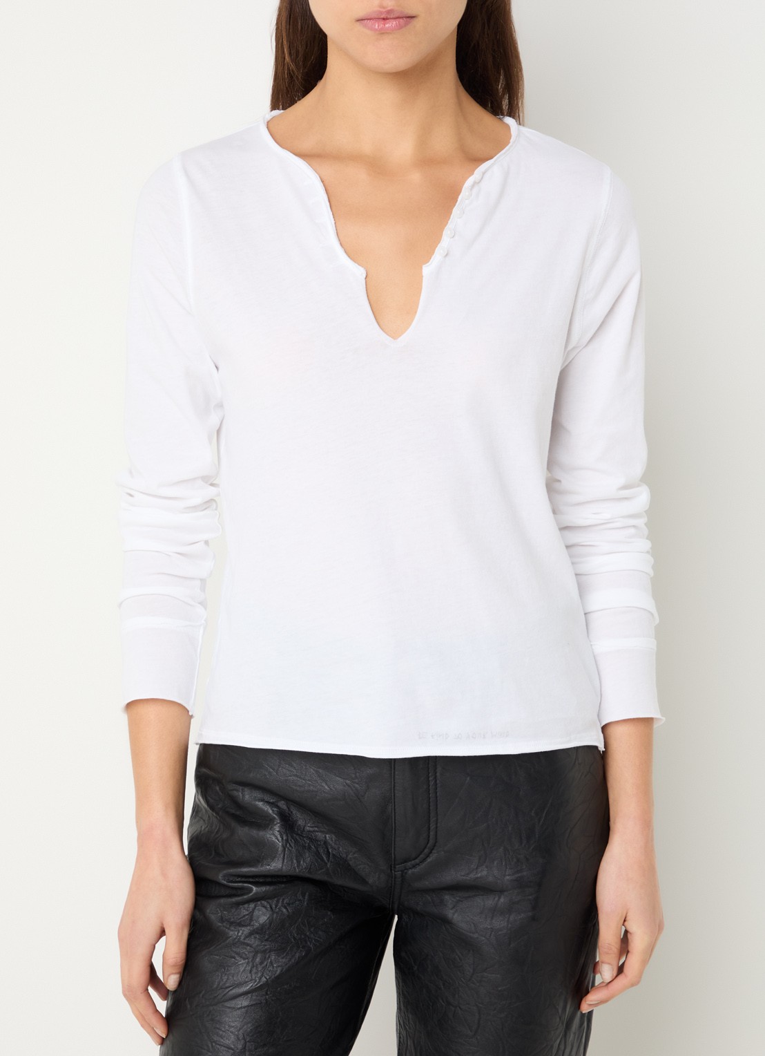 Zadig&Voltaire Tuni longsleeve met V-hals en sierknopen - detail 3 wit