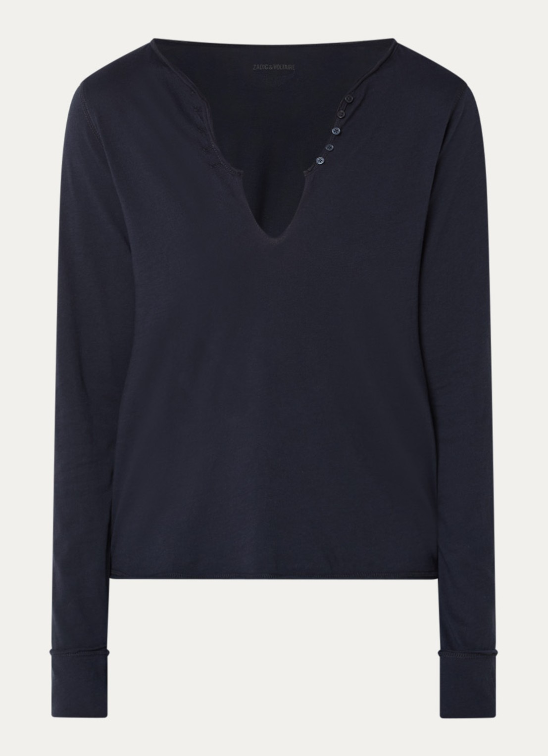 Zadig&Voltaire Tuni longsleeve met V-hals en sierknopen - voorkant donkerblauw