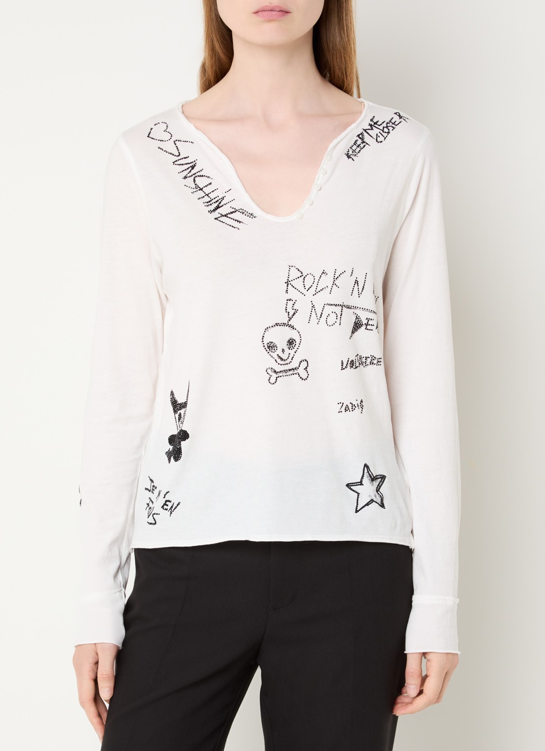 Zadig&Voltaire Tunisien longsleeve met print en strass - detail 4 wit