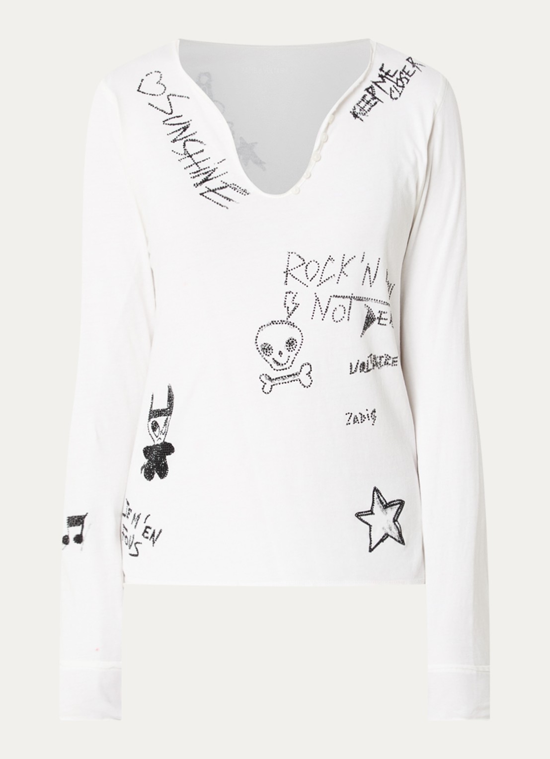 Zadig&Voltaire Tunisien longsleeve met print en strass - voorkant wit