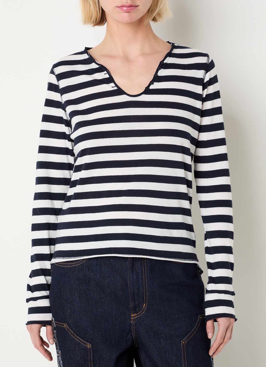 Zadig&Voltaire Tunisien longsleeve met V-hals - achterkant 4 donkerblauw