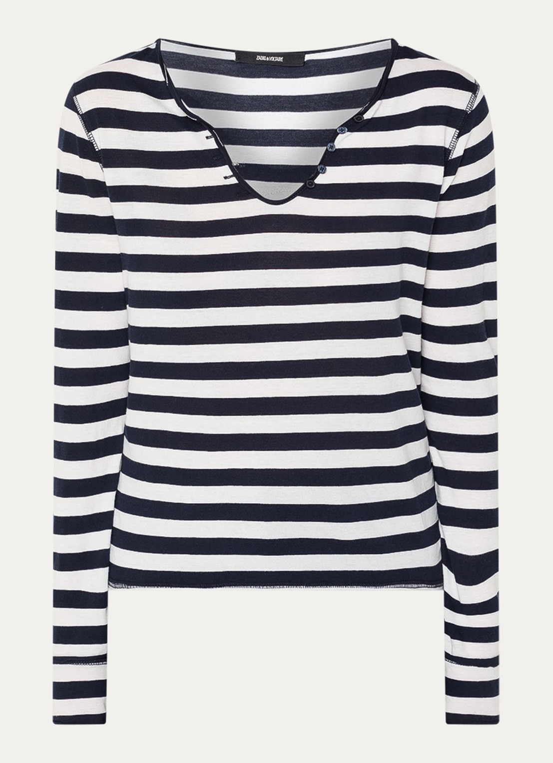 Zadig&Voltaire Tunisien longsleeve met V-hals - voorkant donkerblauw