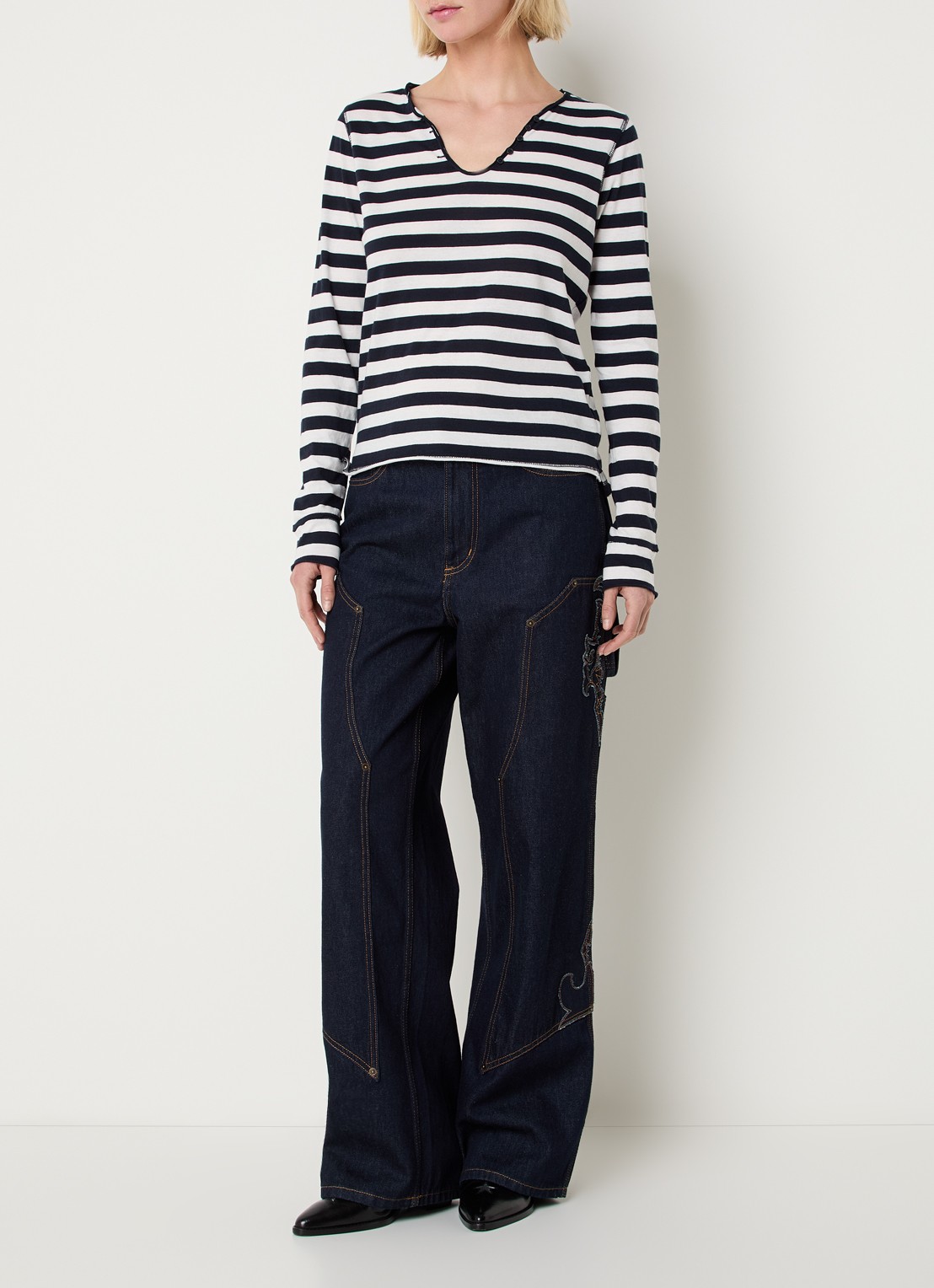Zadig&Voltaire Tunisien longsleeve met V-hals - voorkant 2 donkerblauw