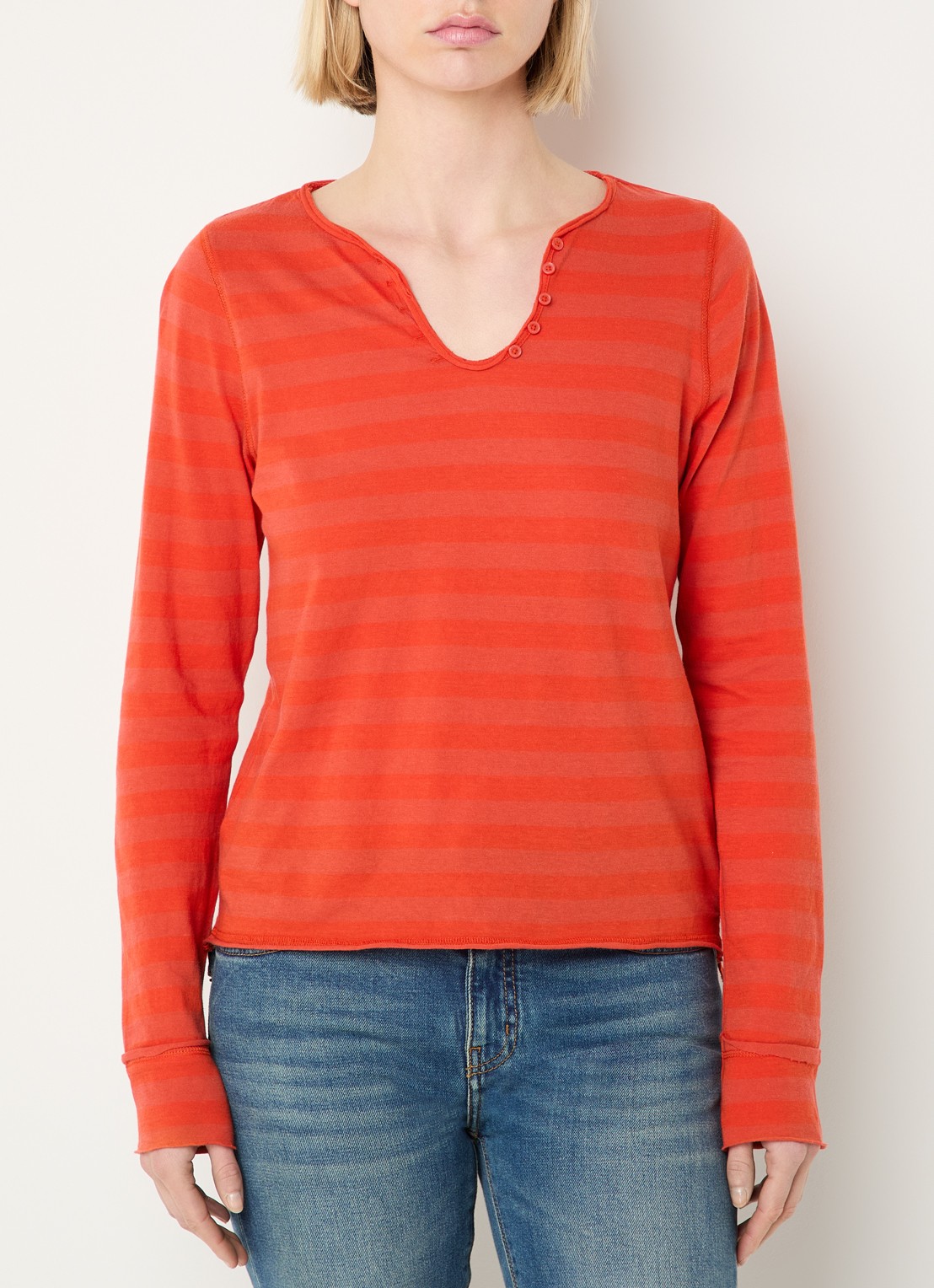 Zadig&Voltaire Tunisien longsleeve met V-hals - achterkant 2 oranjerood