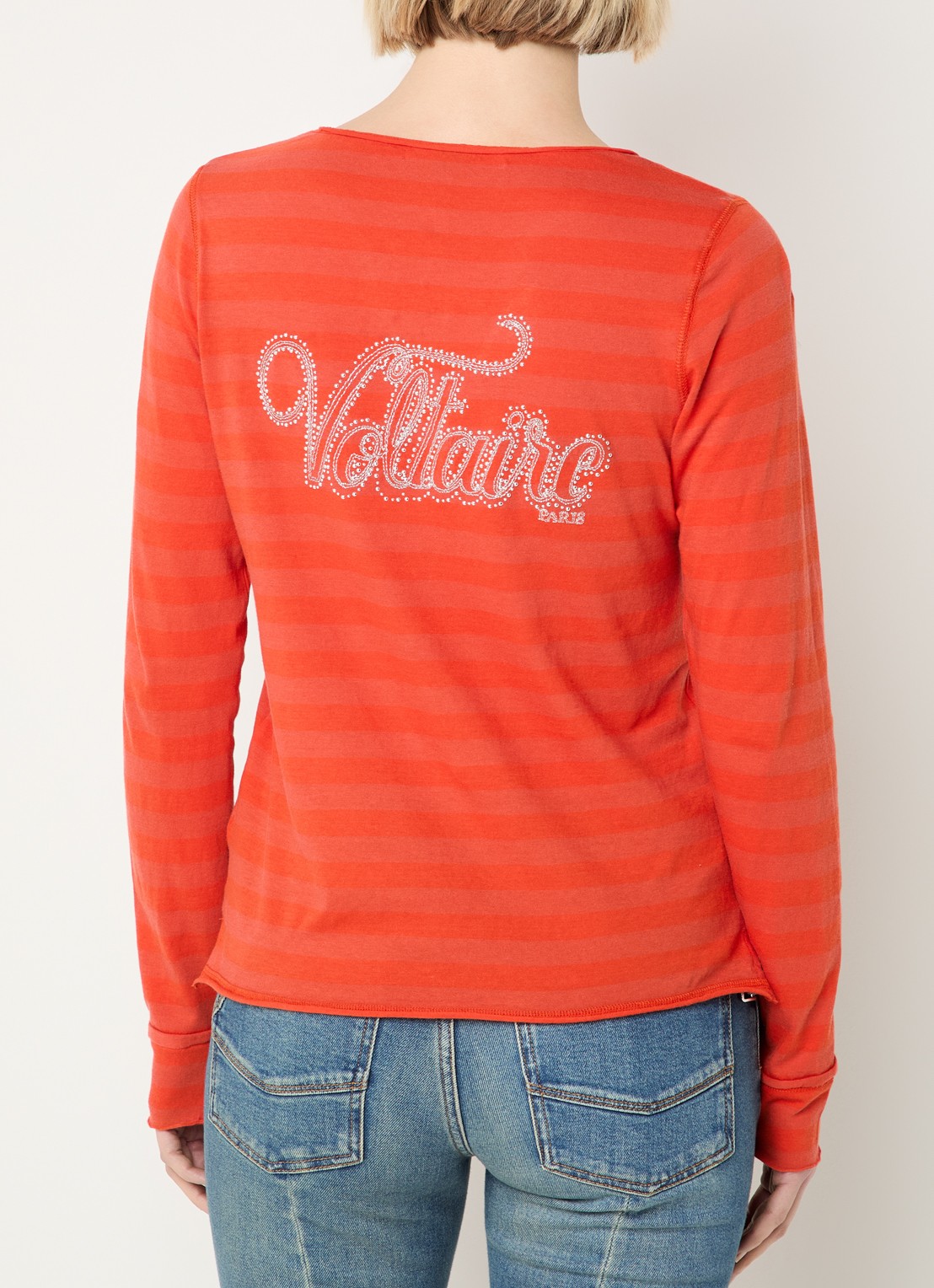 Zadig&Voltaire Tunisien longsleeve met V-hals - detail oranjerood