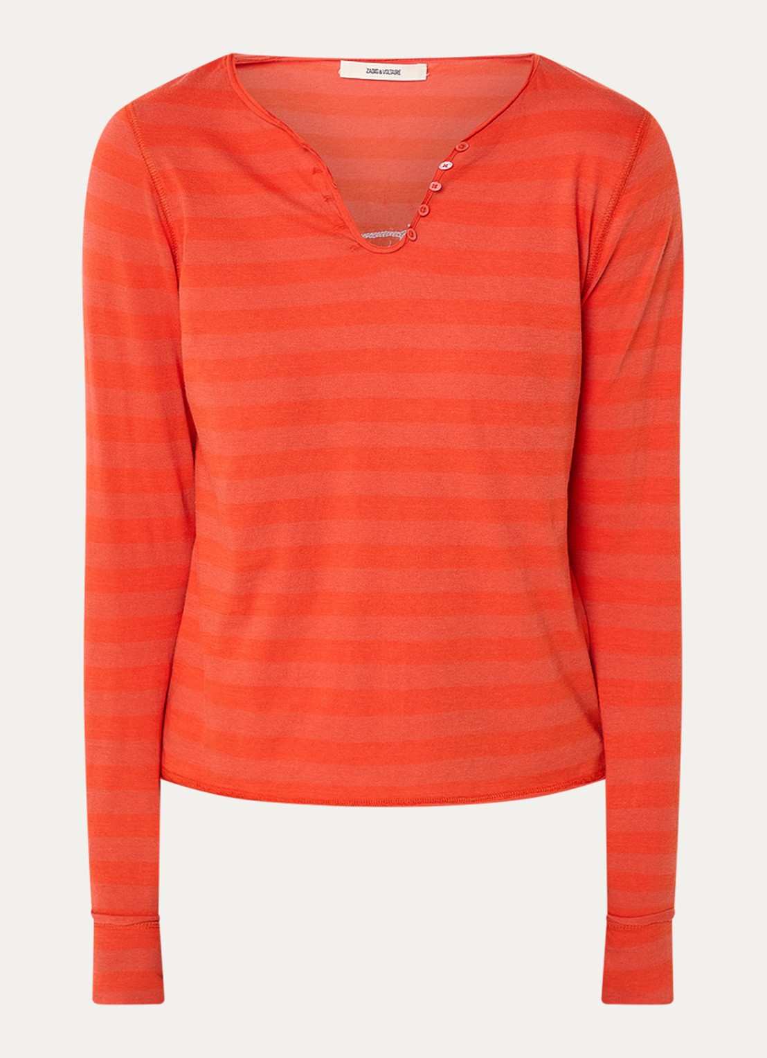 Zadig&Voltaire Tunisien longsleeve met V-hals - voorkant 3 oranjerood
