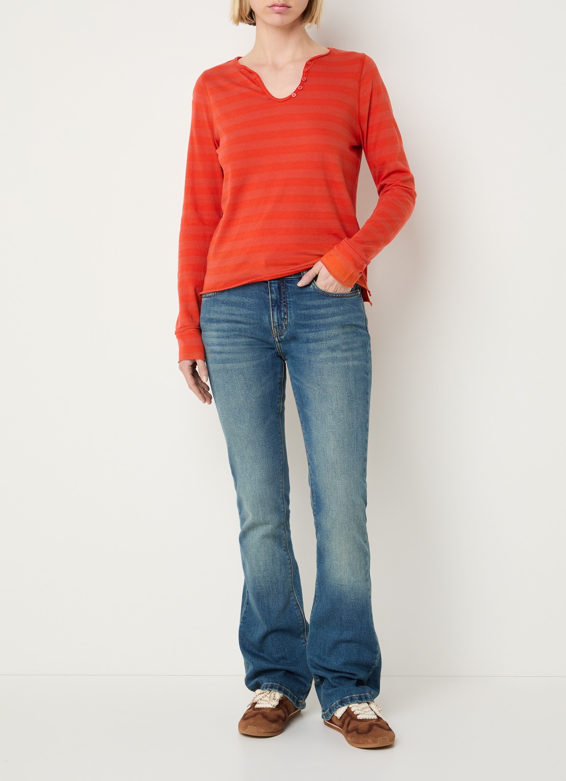 Zadig&Voltaire Tunisien longsleeve met V-hals - voorkant 4 oranjerood