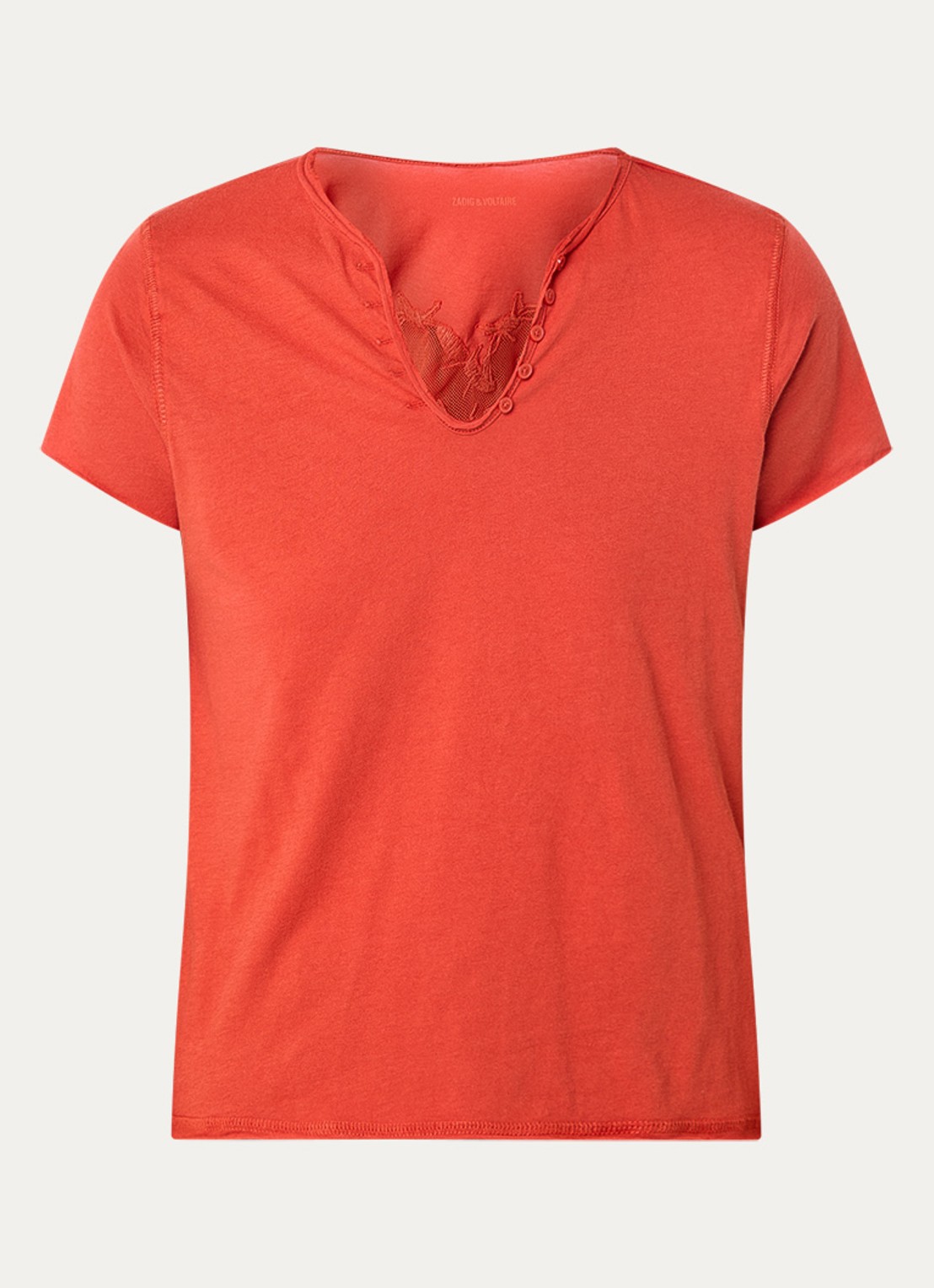 Zadig&Voltaire Tunisien T-shirt met details van mesh en borduring - voorkant 3 oranjerood