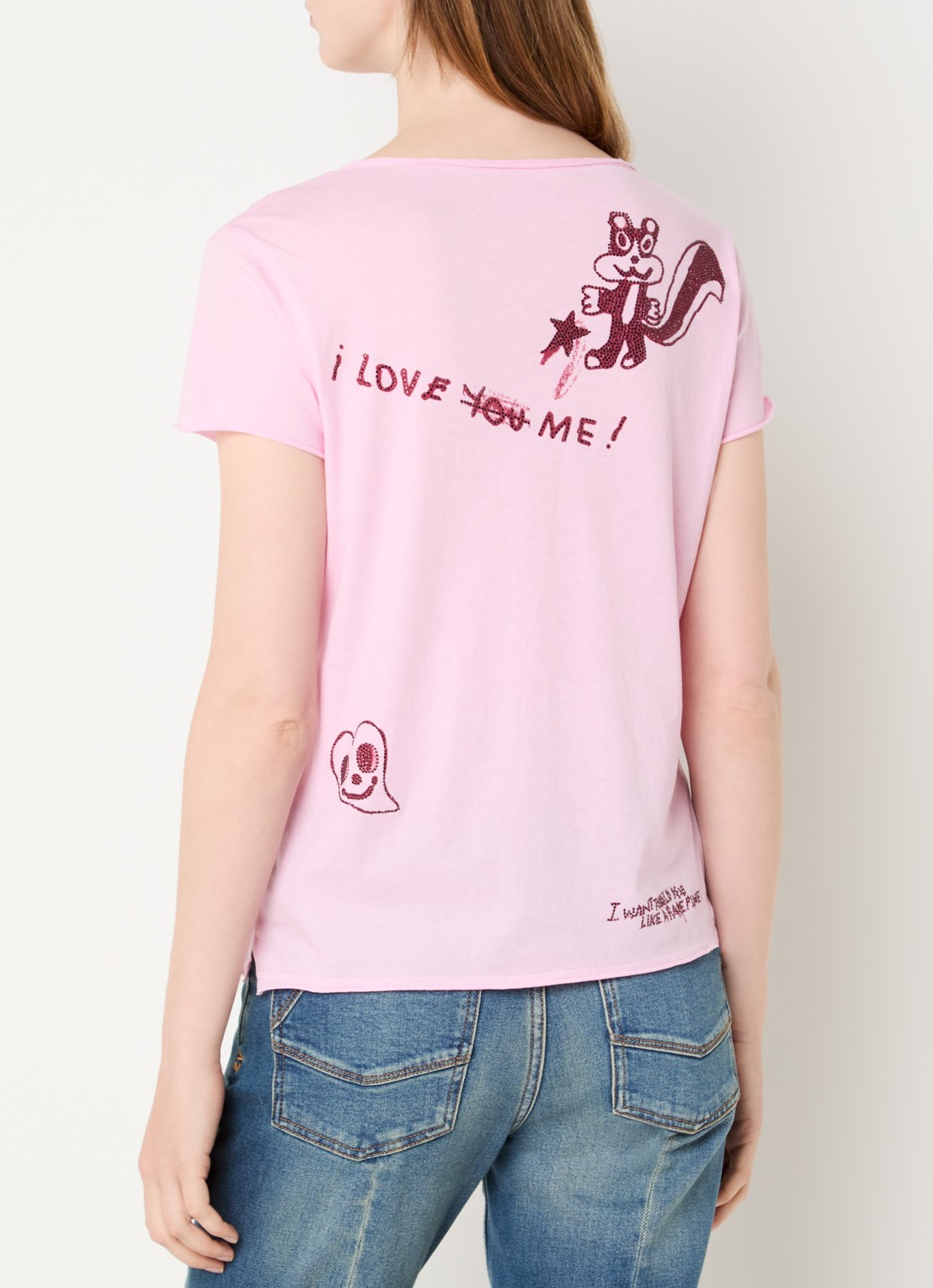 Zadig&Voltaire Tunisien T-shirt met print en strass - achterkant 4 roze