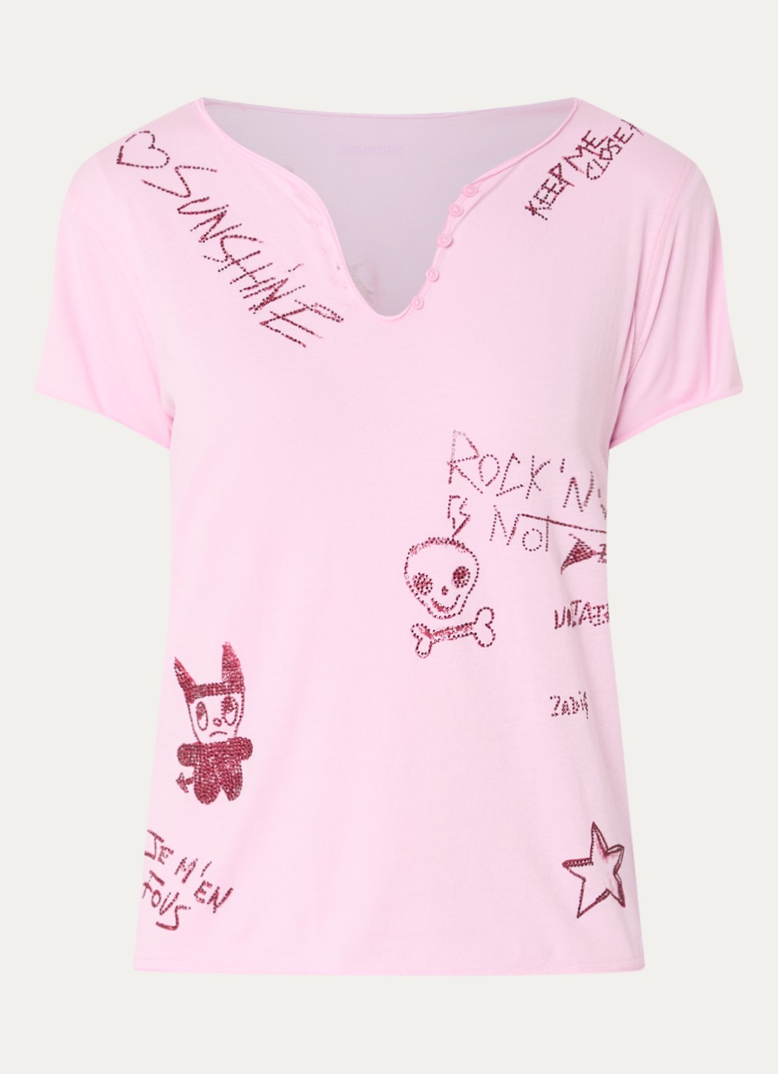 Zadig&Voltaire Tunisien T-shirt met print en strass - voorkant roze