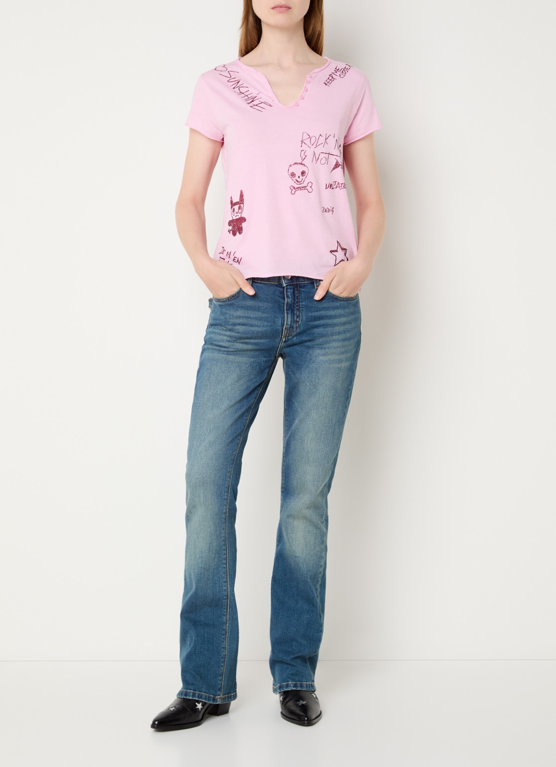 Zadig&Voltaire Tunisien T-shirt met print en strass - voorkant 2 roze