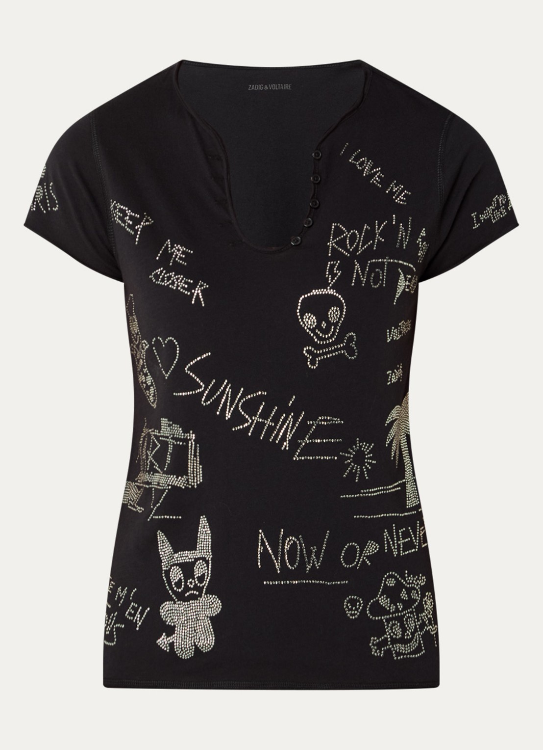 Zadig&Voltaire Tunisien T-shirt met strass - voorkant 2 zwart