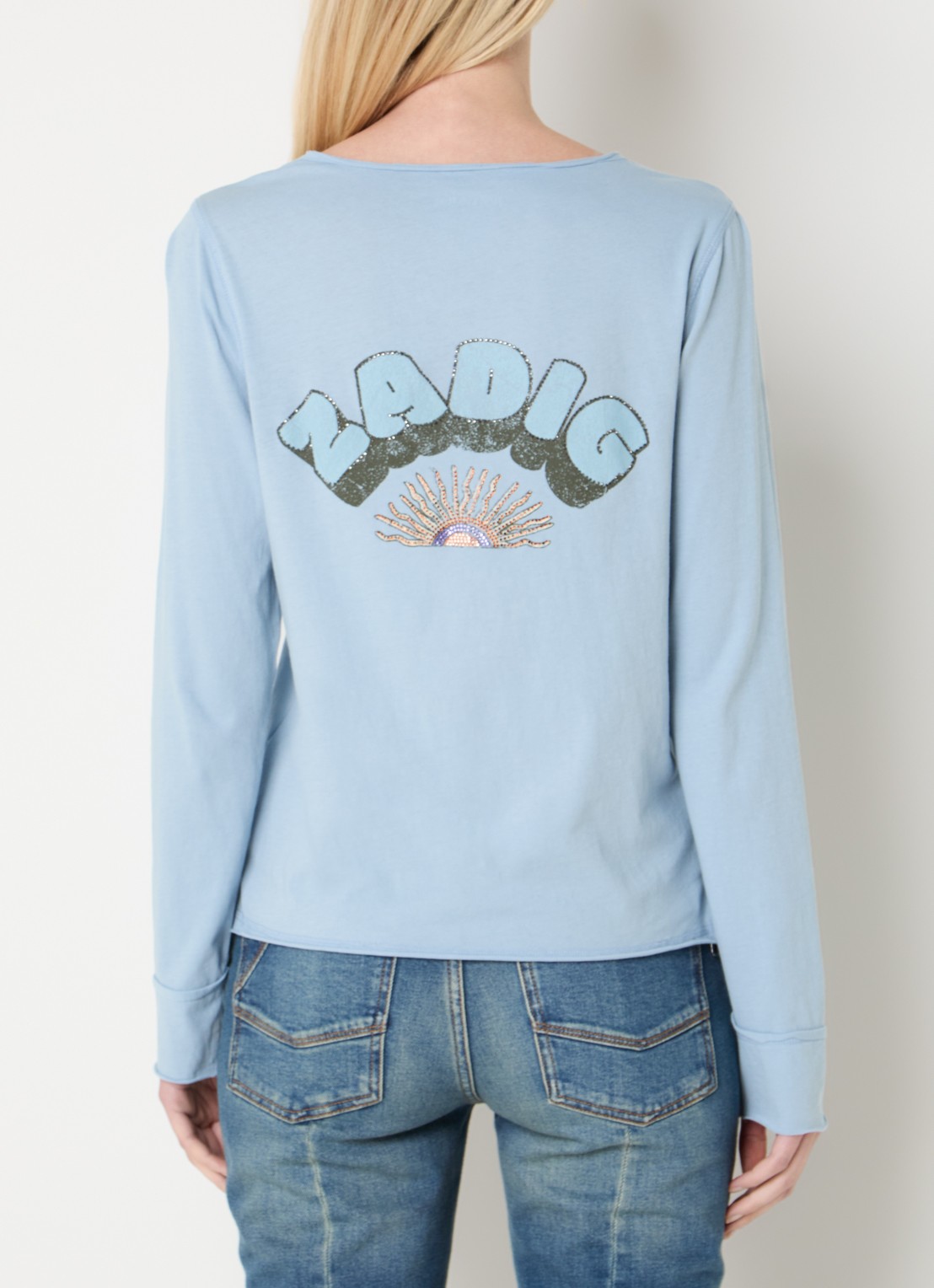 Zadig&Voltaire Tunsien longsleeve met backprint en strass - detail 2 blauwgrijs