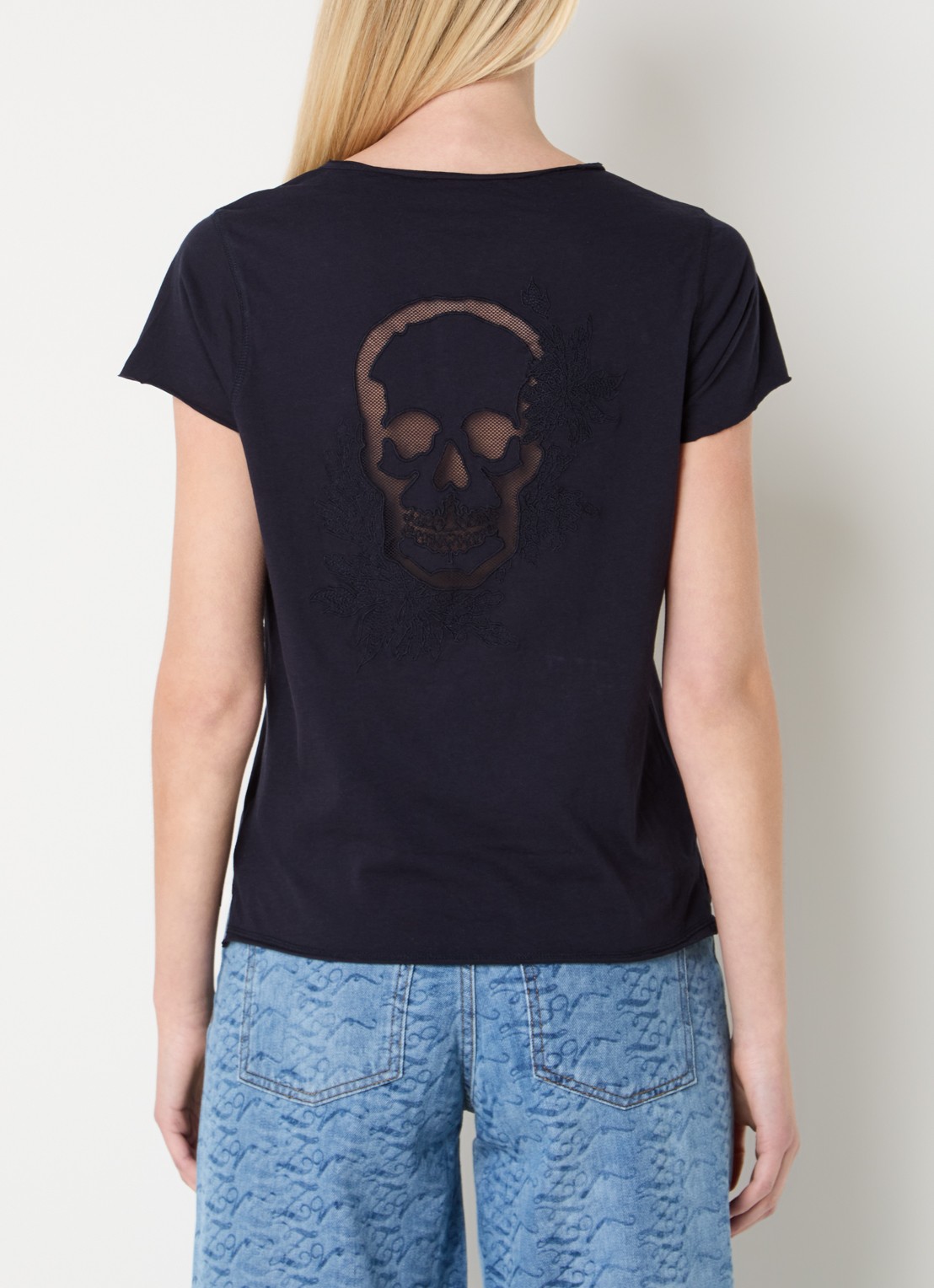 Zadig&Voltaire Tunsien T-shirt met opengewerkt dessin en borduring  - detail 4 donkerblauw