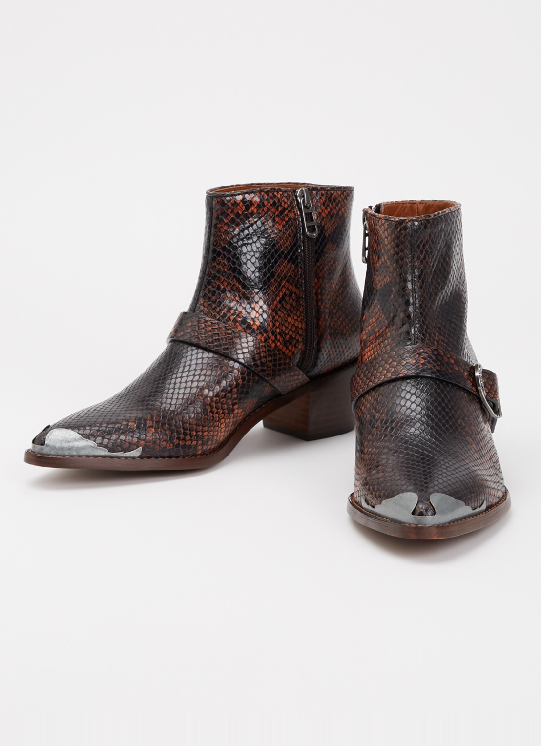 Zadig&Voltaire Tylow Wild Mirror cowboylaars van kalfsleer met slangenstructuur - detail roodbruin
