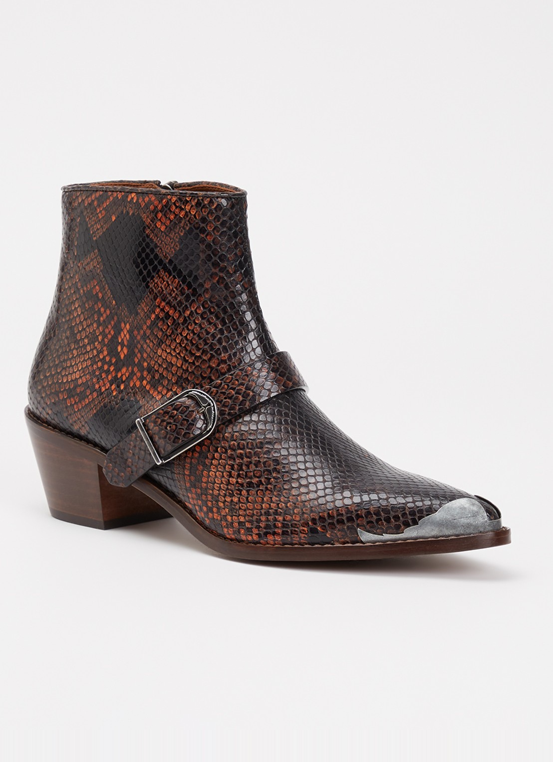 Zadig&Voltaire Tylow Wild Mirror cowboylaars van kalfsleer met slangenstructuur - voorkant 3 roodbruin