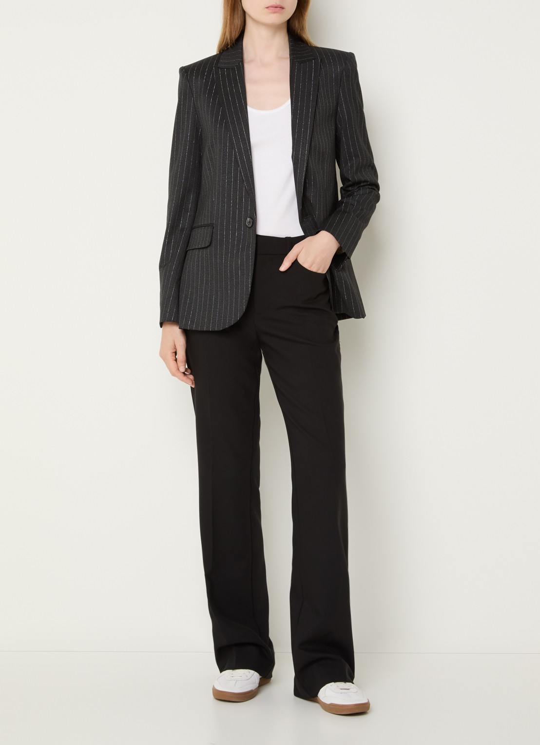 Zadig&Voltaire Valser blazer met schoudervulling en lurex - voorkant 2 antraciet