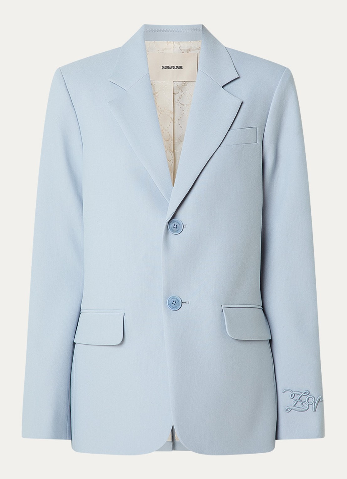 Zadig&Voltaire Vanille blazer met schoudervulling en klepzakken - voorkant 2 staalblauw