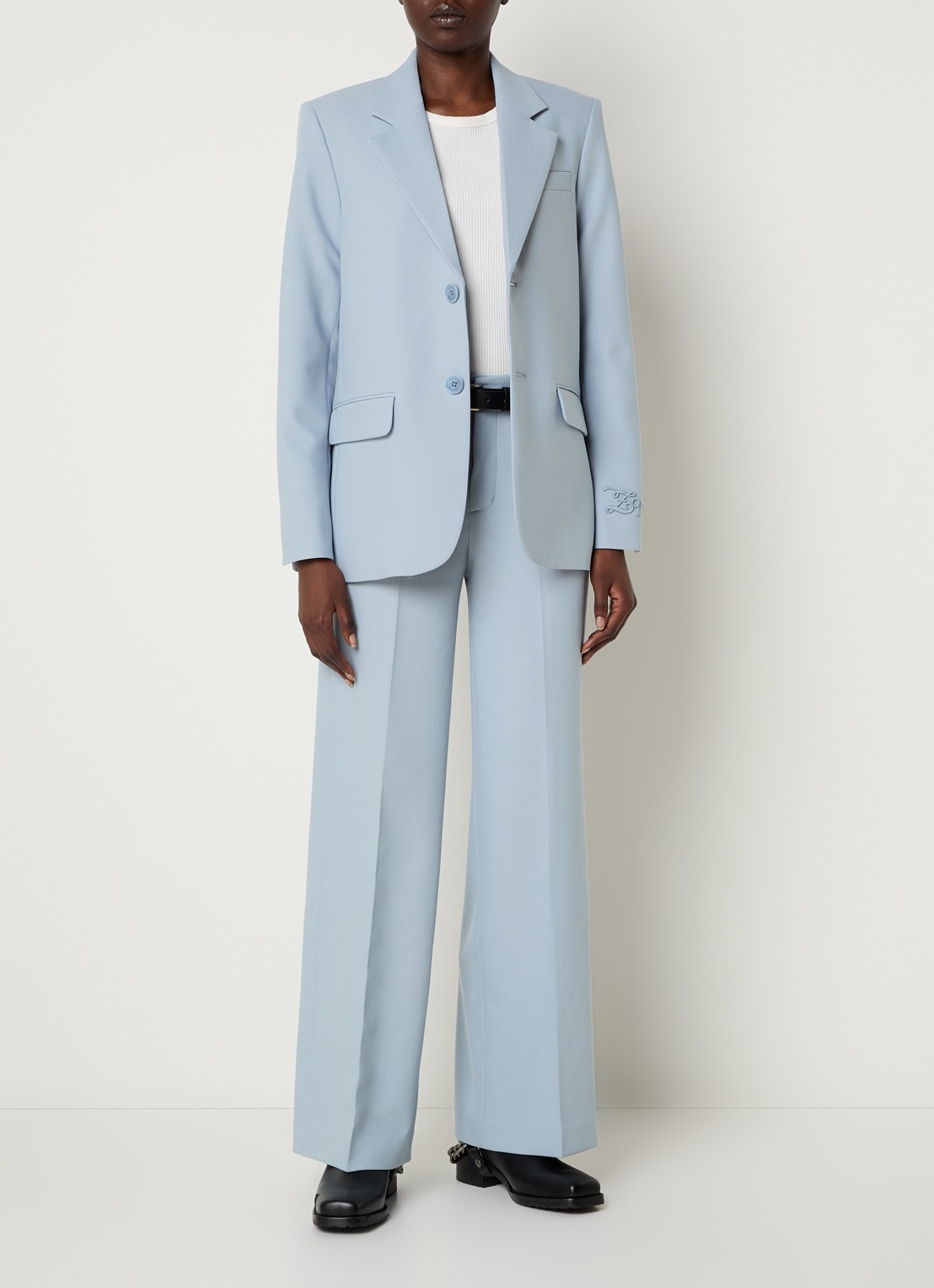 Zadig&Voltaire Vanille blazer met schoudervulling en klepzakken - voorkant 3 staalblauw