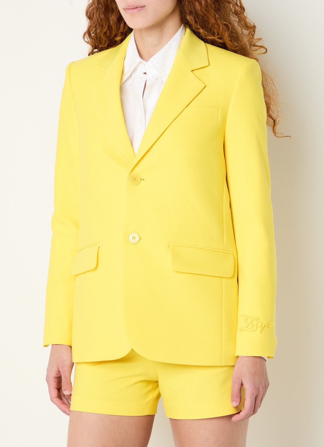 Zadig&Voltaire Vanille blazer met schoudervulling en klepzakken - detail geel