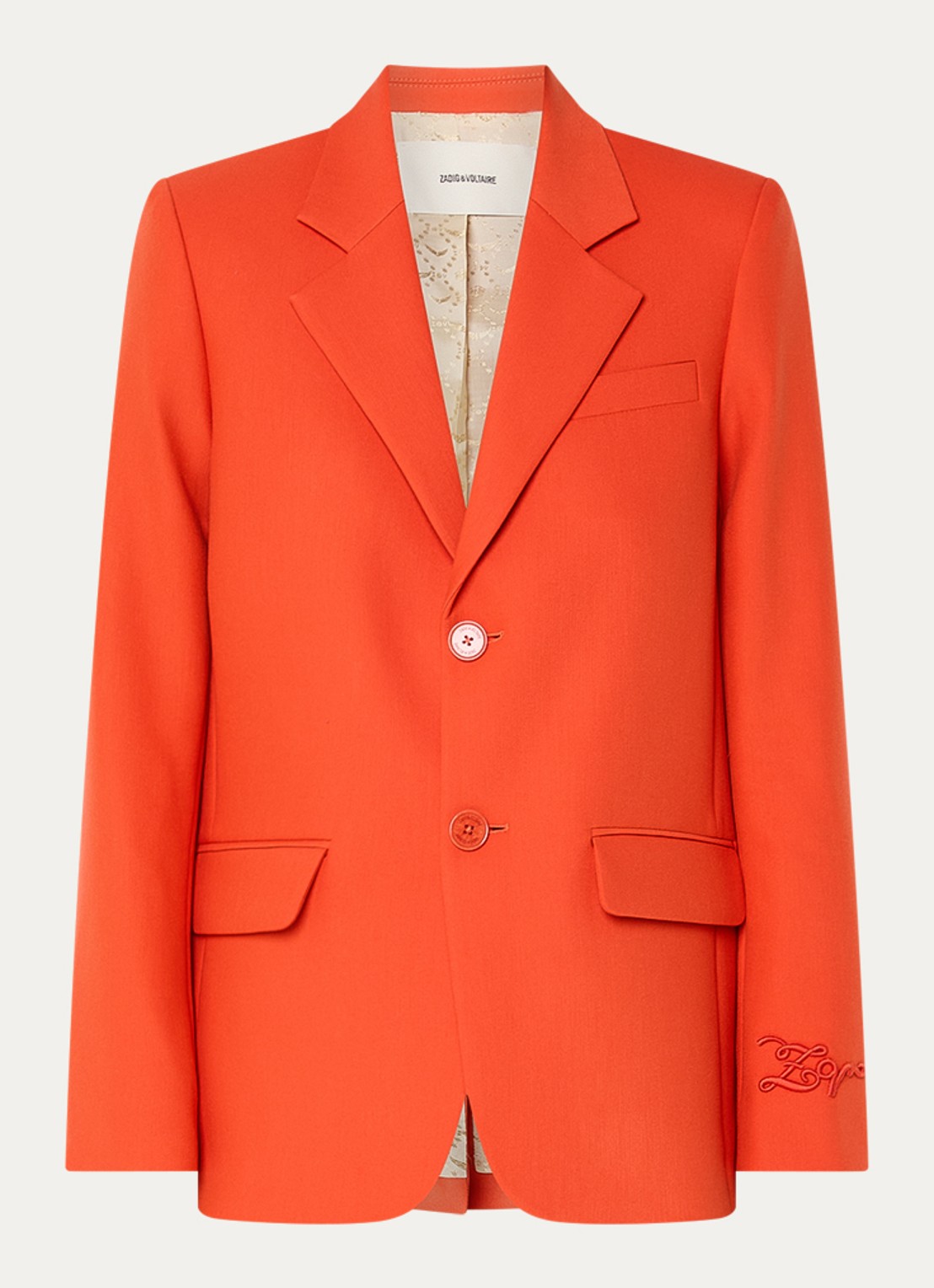 Zadig&Voltaire Vanille blazer met schoudervulling en klepzakken - voorkant 3 oranjerood