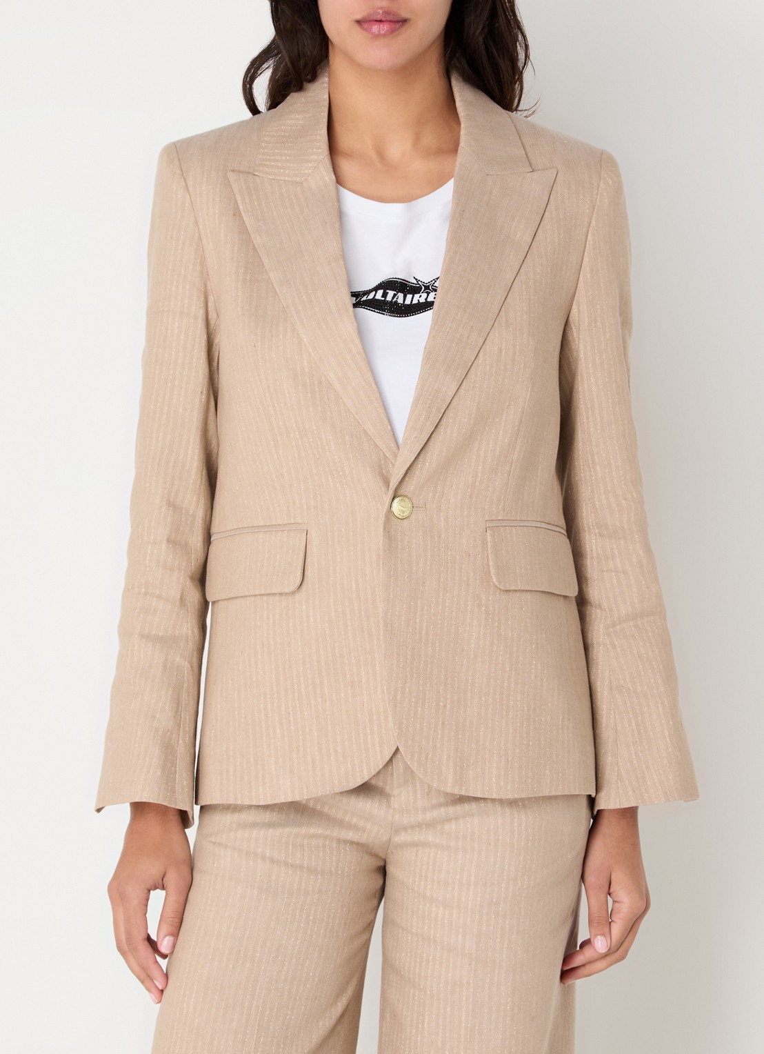 Zadig&Voltaire Vavy blazer in linnenblend met lurex - detail 4 beige