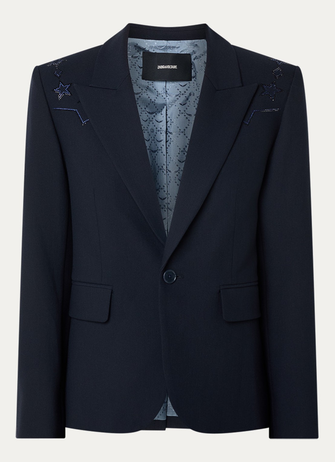 Zadig&Voltaire Vavy blazer met schoudervulling en klepzakken  - voorkant 2 donkerblauw