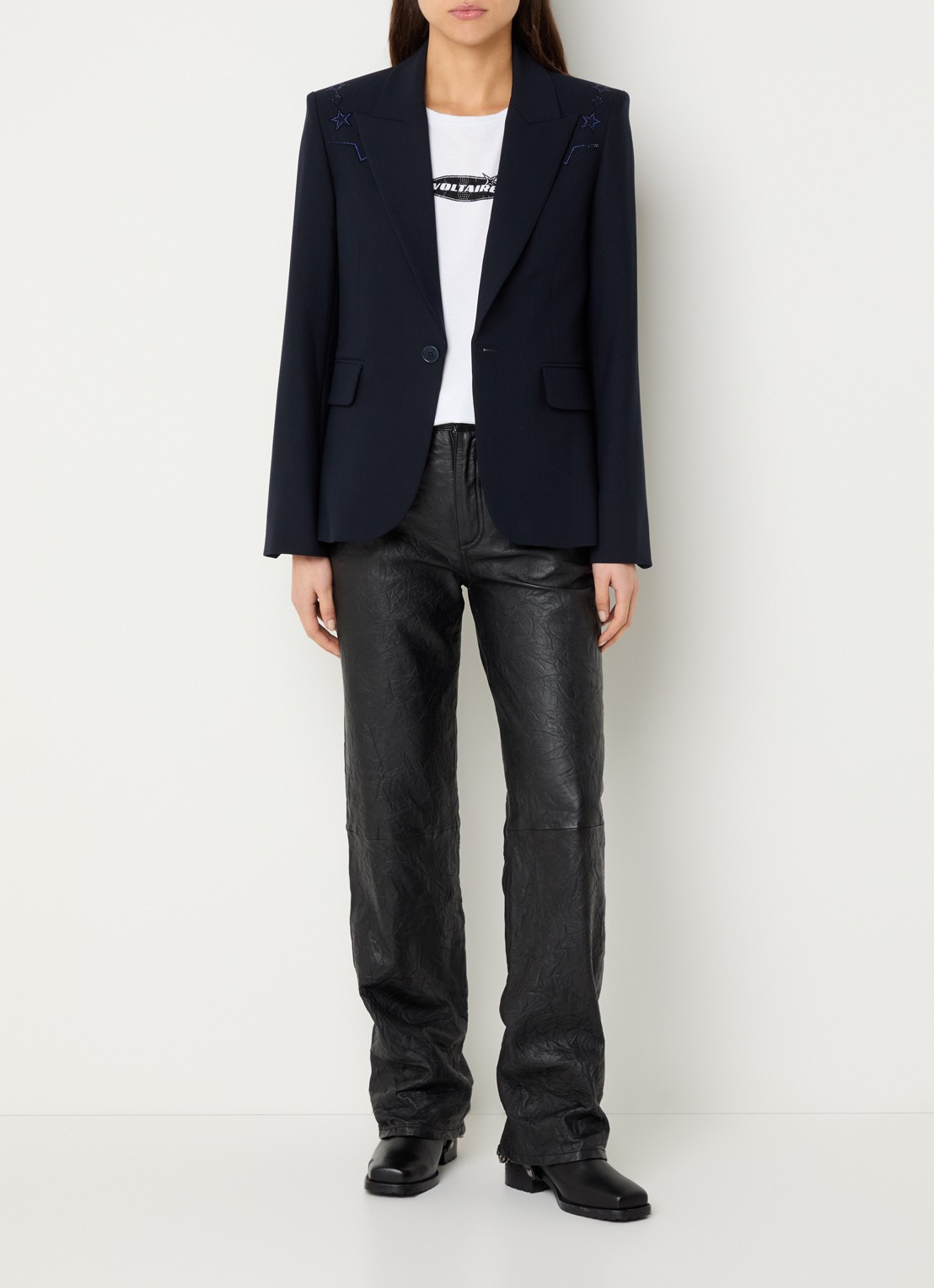 Zadig&Voltaire Vavy blazer met schoudervulling en klepzakken  - voorkant 3 donkerblauw