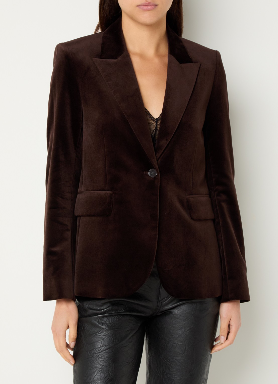 Zadig&Voltaire Vavy blazer van fluweel met klepzakken - detail 3 donkerbruin
