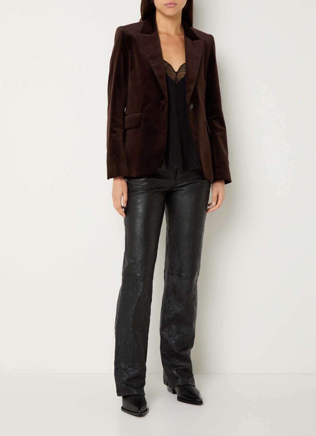 Zadig&Voltaire Vavy blazer van fluweel met klepzakken - voorkant 2 donkerbruin